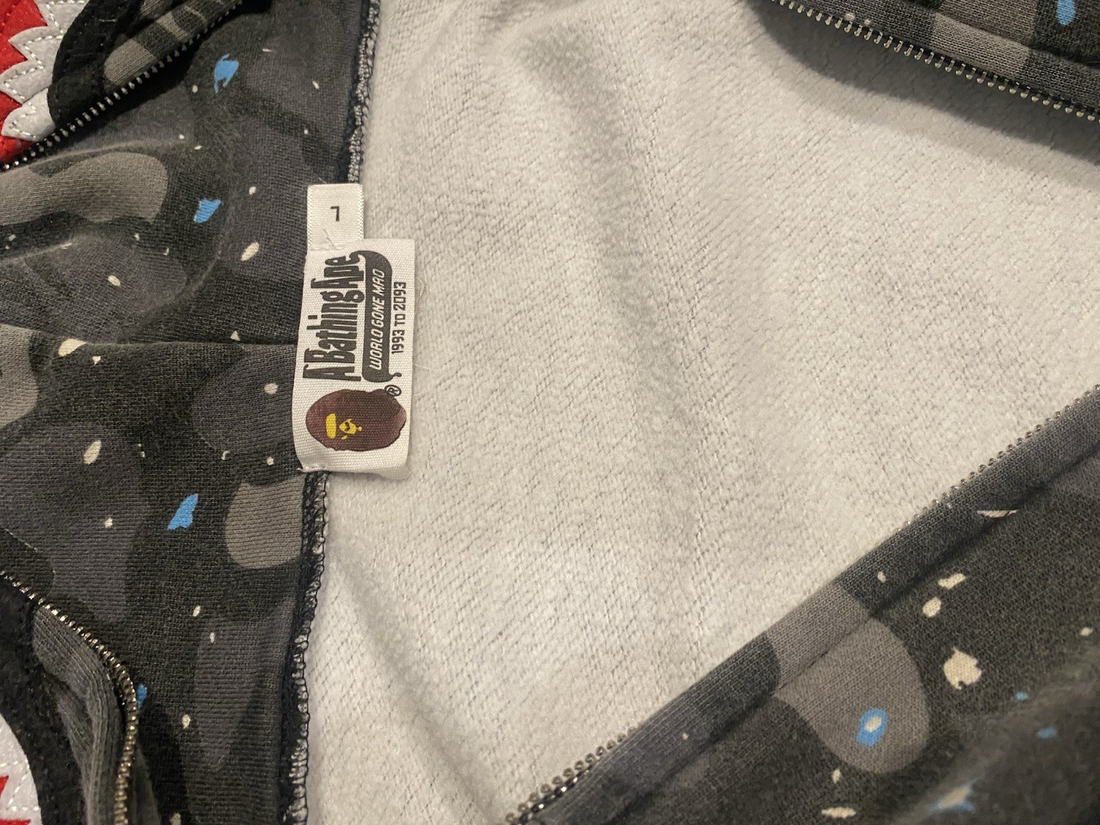 A Bathing Ape BAPE Space Camo Shark Full Zip Fleece Cotton Hoodie Gray Men’s L