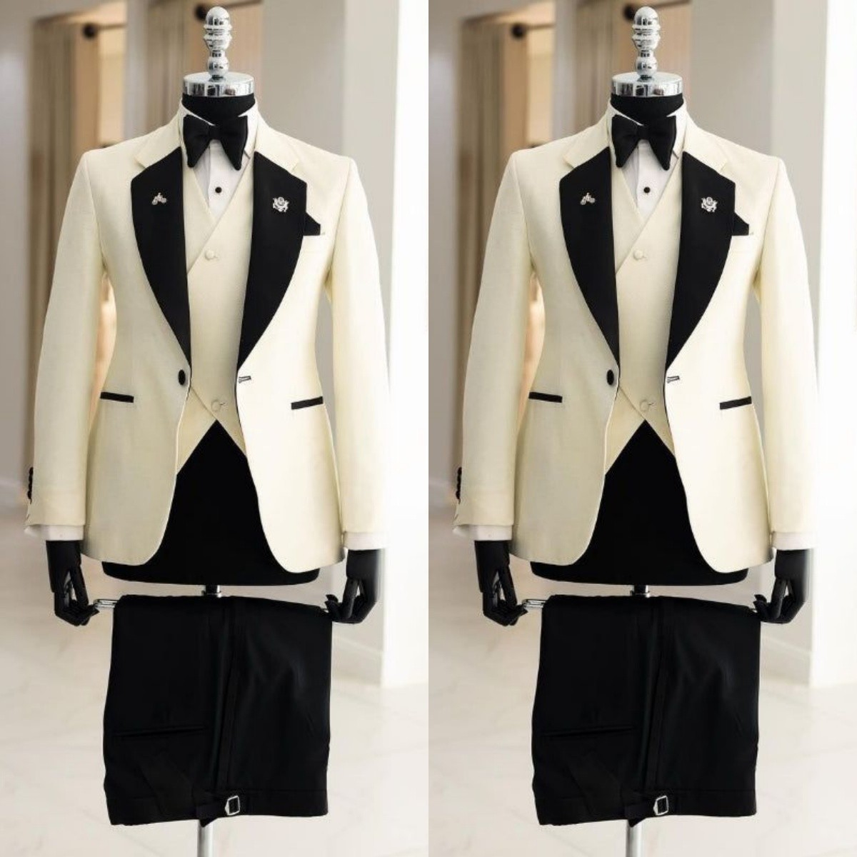 3Pcs Men’s Suits Business Formal Wedding Groom Prom Party Jacket PatchworkCoat