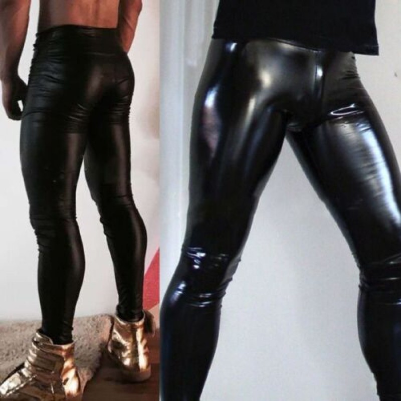 Black PVC-Romper Pants W/ Leather No2-Catsuit Faux Leather PVC Wet Look M-2XL