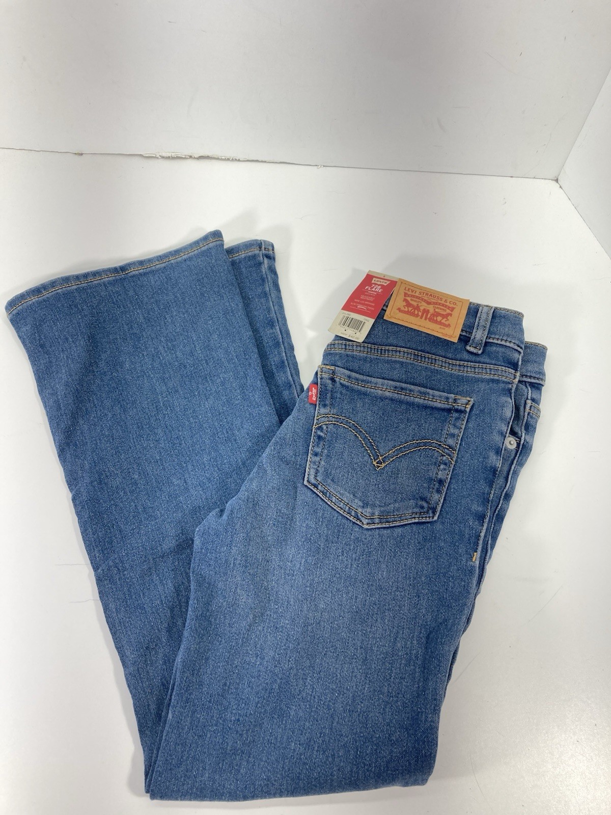 Levis 726 Flare Jeans Girls 8 24X26 Blue Denim Stretch Adjustable High Rise NWT