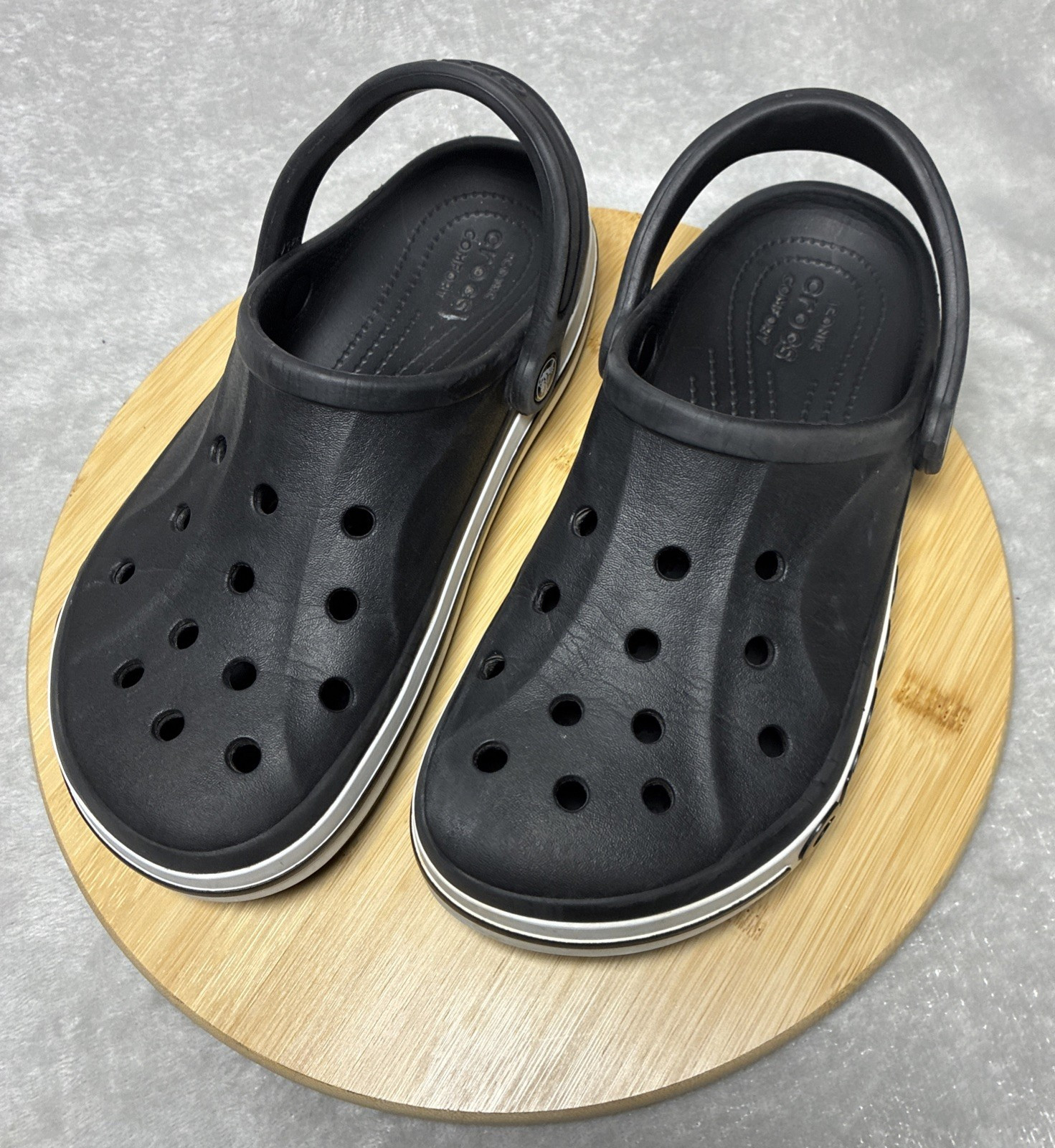 CROCS Iconic Comfort Bayaband Unisex Sz 7M 9W Black White Slip On Clog