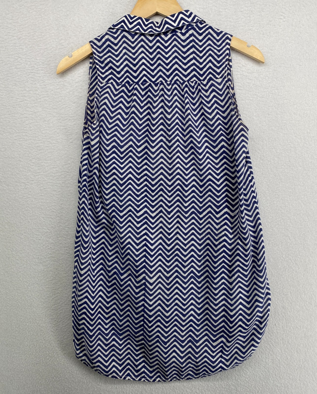 YALA Tunic Womens S Organic Cotton Chevron Sleeveless Shirt Button Up Blue India