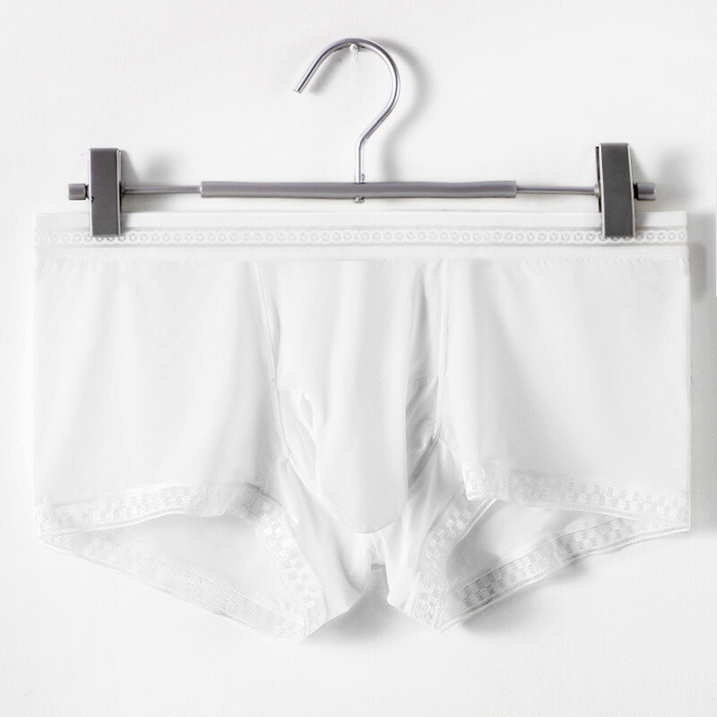 Men’s Ice Silk Boxer Briefs Separate Penis Sheath Pouch Translucent Panties