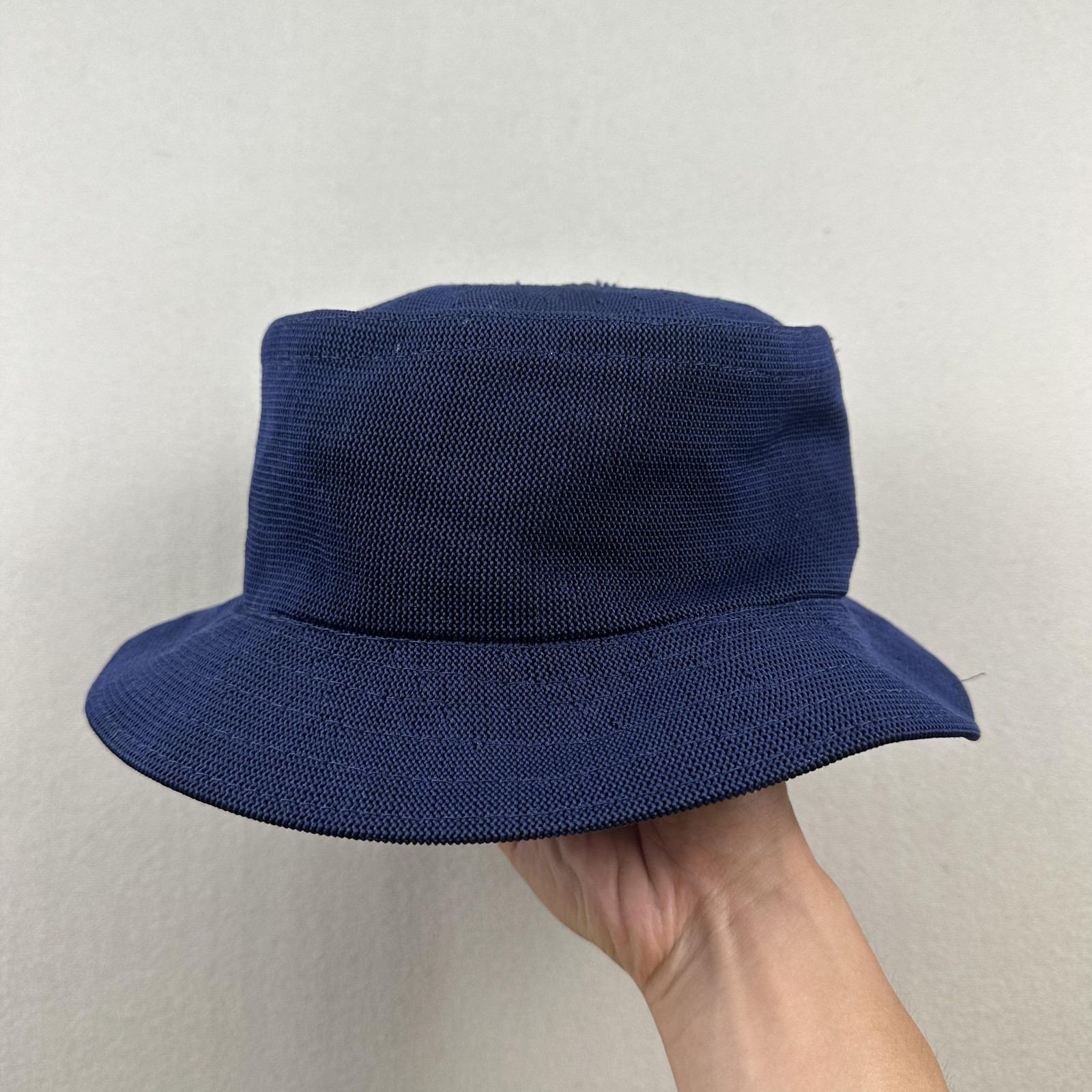 Vintage Kangol Bucket Hat Cap 7-1/8 Navy Blue Tropic Kangaroo Logo Woven 90s
