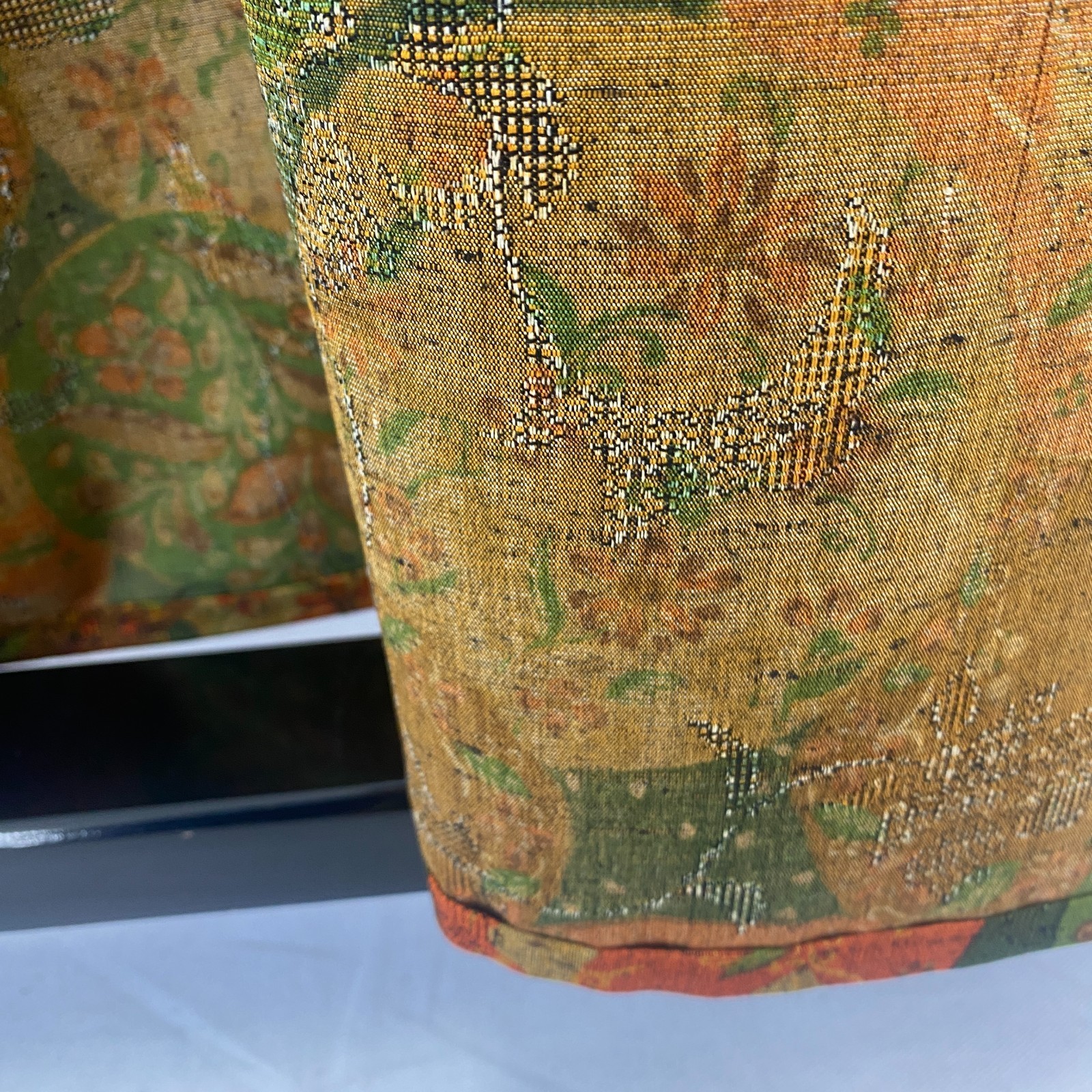 Japanese Vintage Kimono Silk Green Tsumugi No Lining Traditional Length 60 in