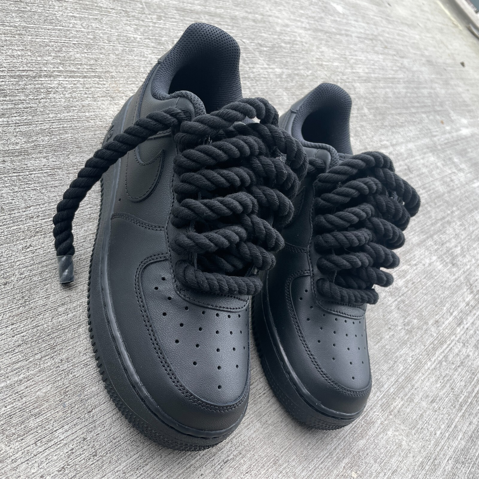 Custom Nike Air Force 1 Black with Chunky Rope Laces AF1 and Hangtag