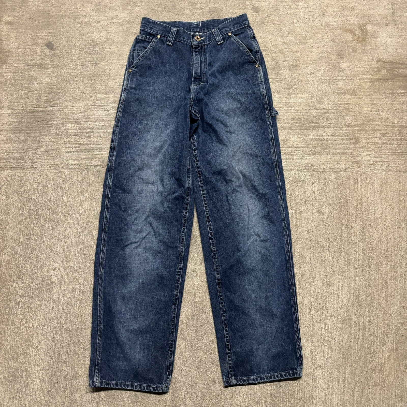 Vintage Lee Workwear Blue Carpenter Jeans High Waisted Wide Leg 26 90s Utility