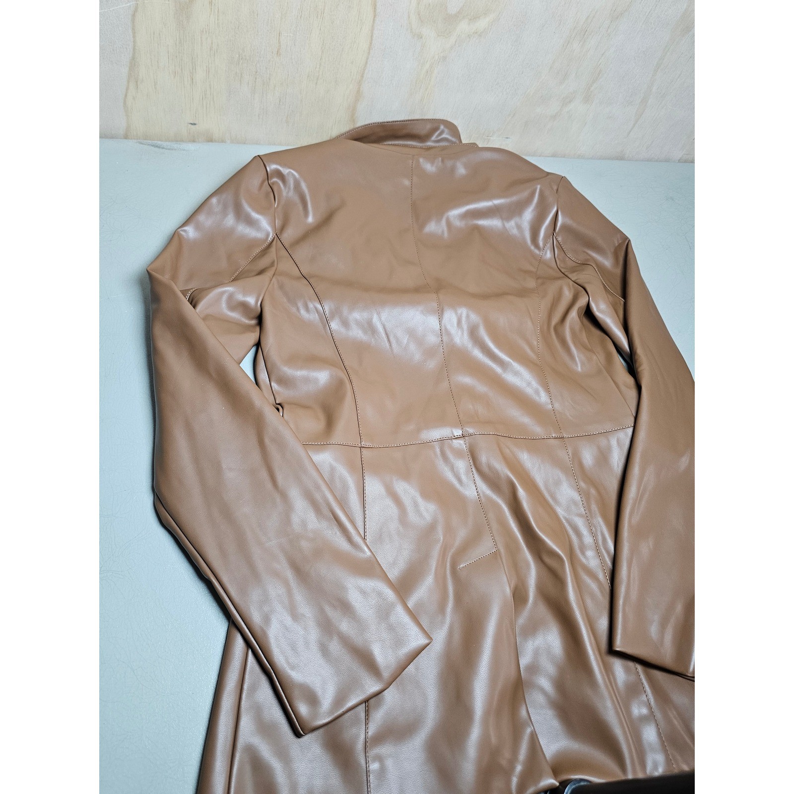 Laundry by Shelli Segal Tan Faux Leather Blazer Jacket Brown XS L1WF0038