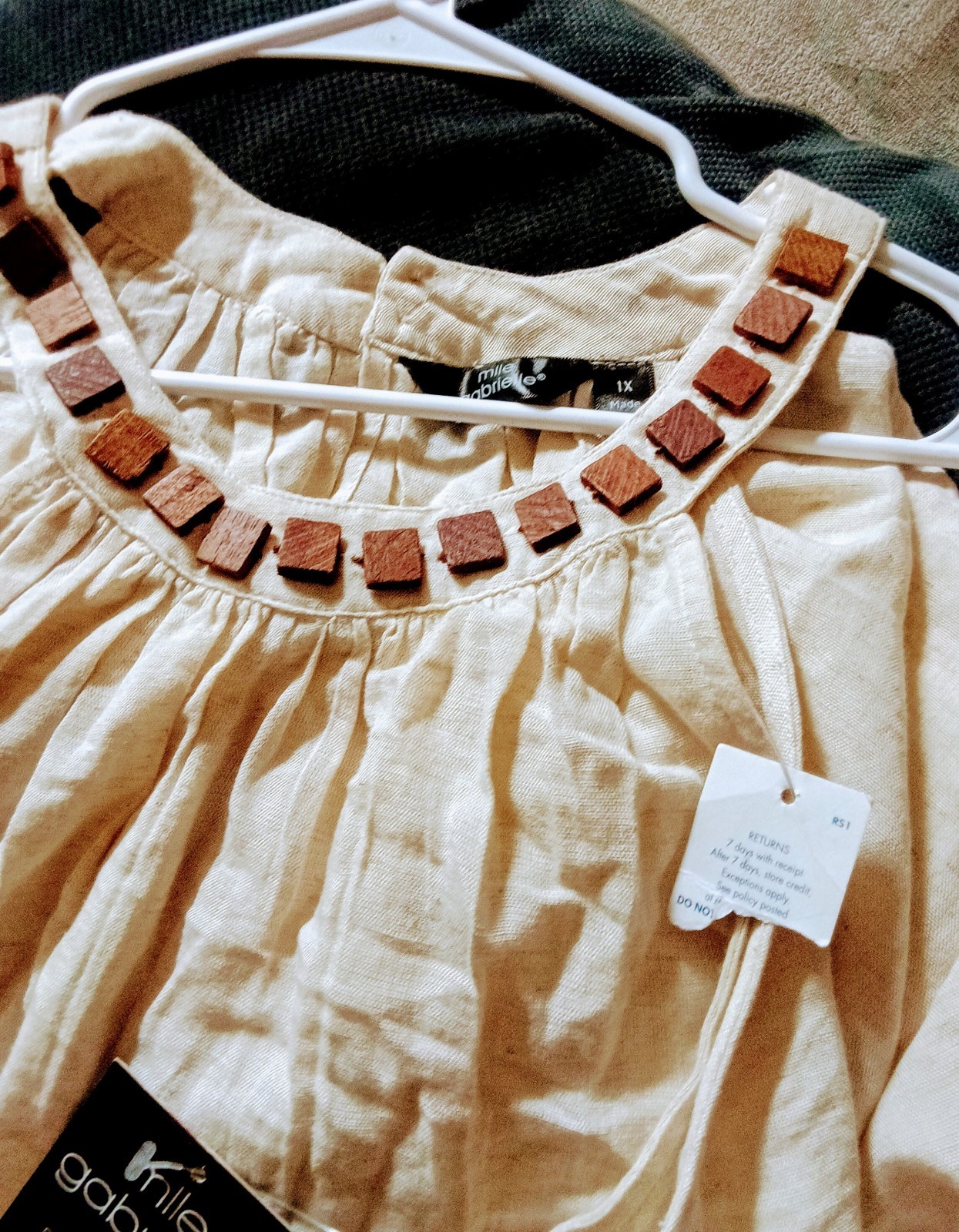 Smile Abbie Beige Linen Maxi Dress 1X Plus Sleeveless Round Neck Beaded
