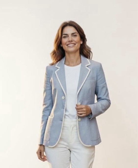 4896)Brooks Brothers Blue with White Trim Preppy Nautical Silk & Wool Blazer 8p