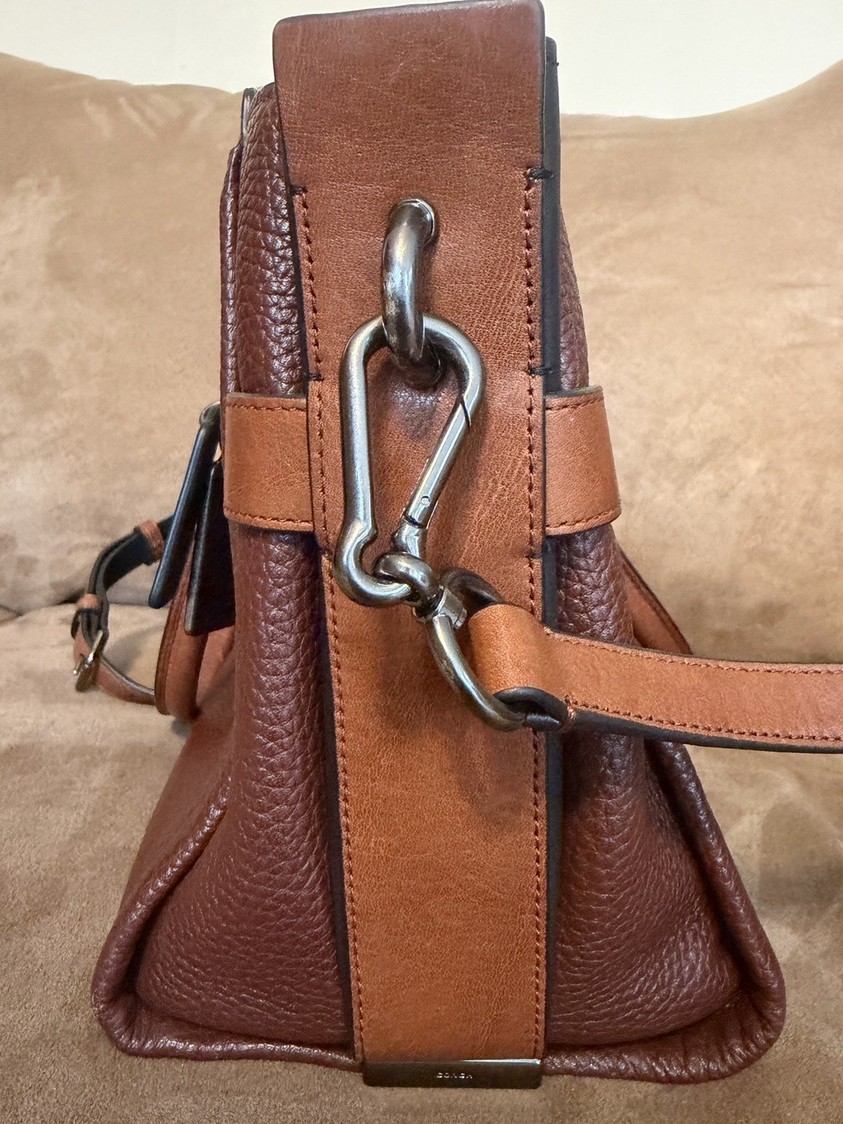 Coach Brown Pebbled Satchel Top Handle, Detachable Strap, Turn Lock Zip