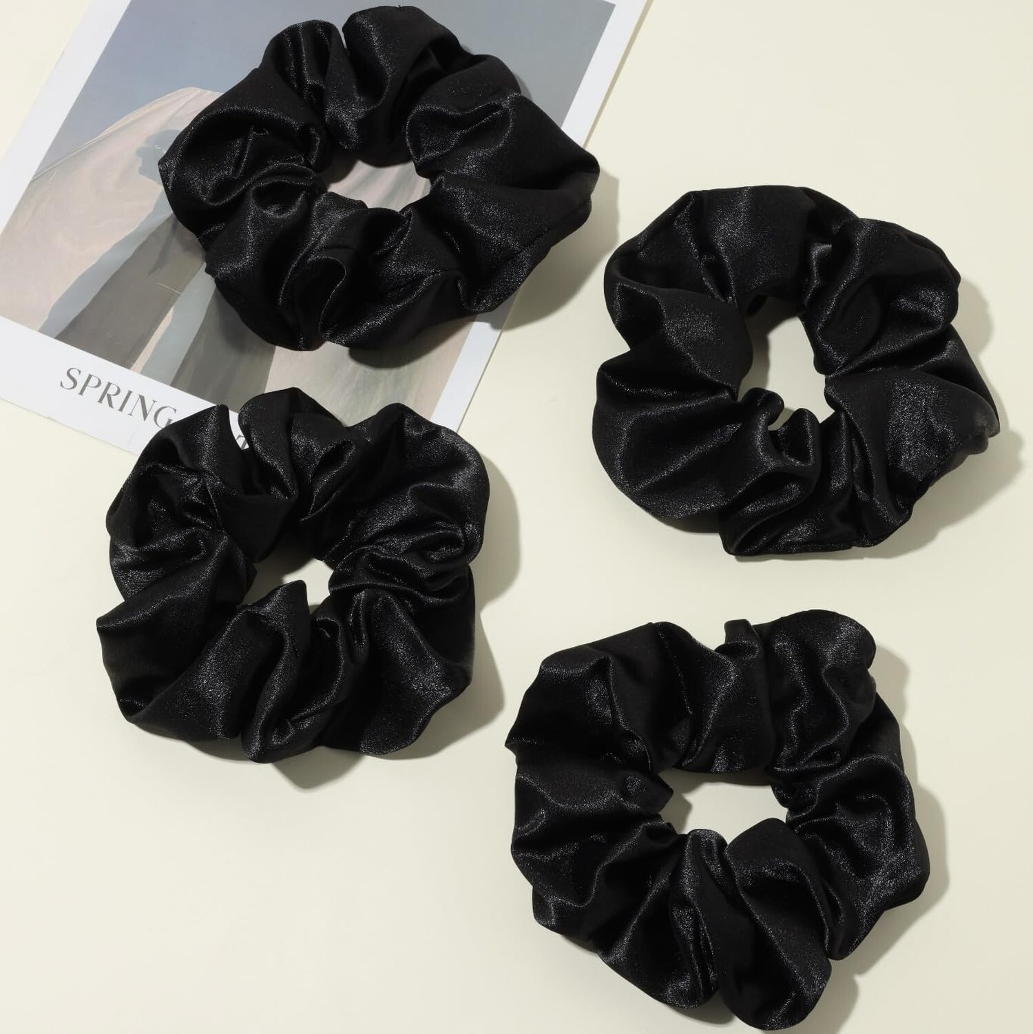 4PCS Black Satin Silk Scrunchies for Women, 6.3Inches Extra Large Hair Scrunc…