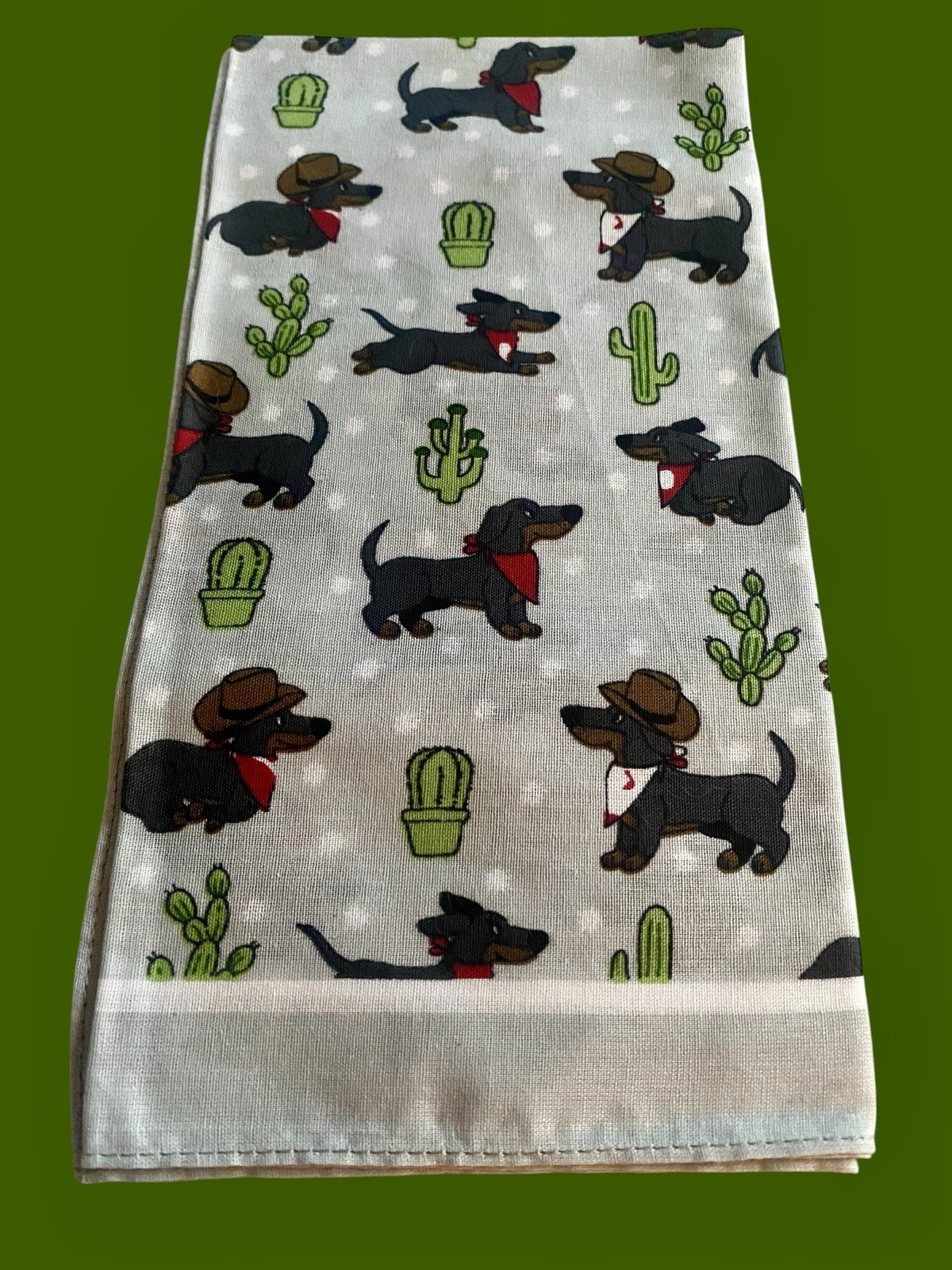 Cowboy Dachshund Bandana Gray New 100% Cotton Dog Cactus Polka Dot