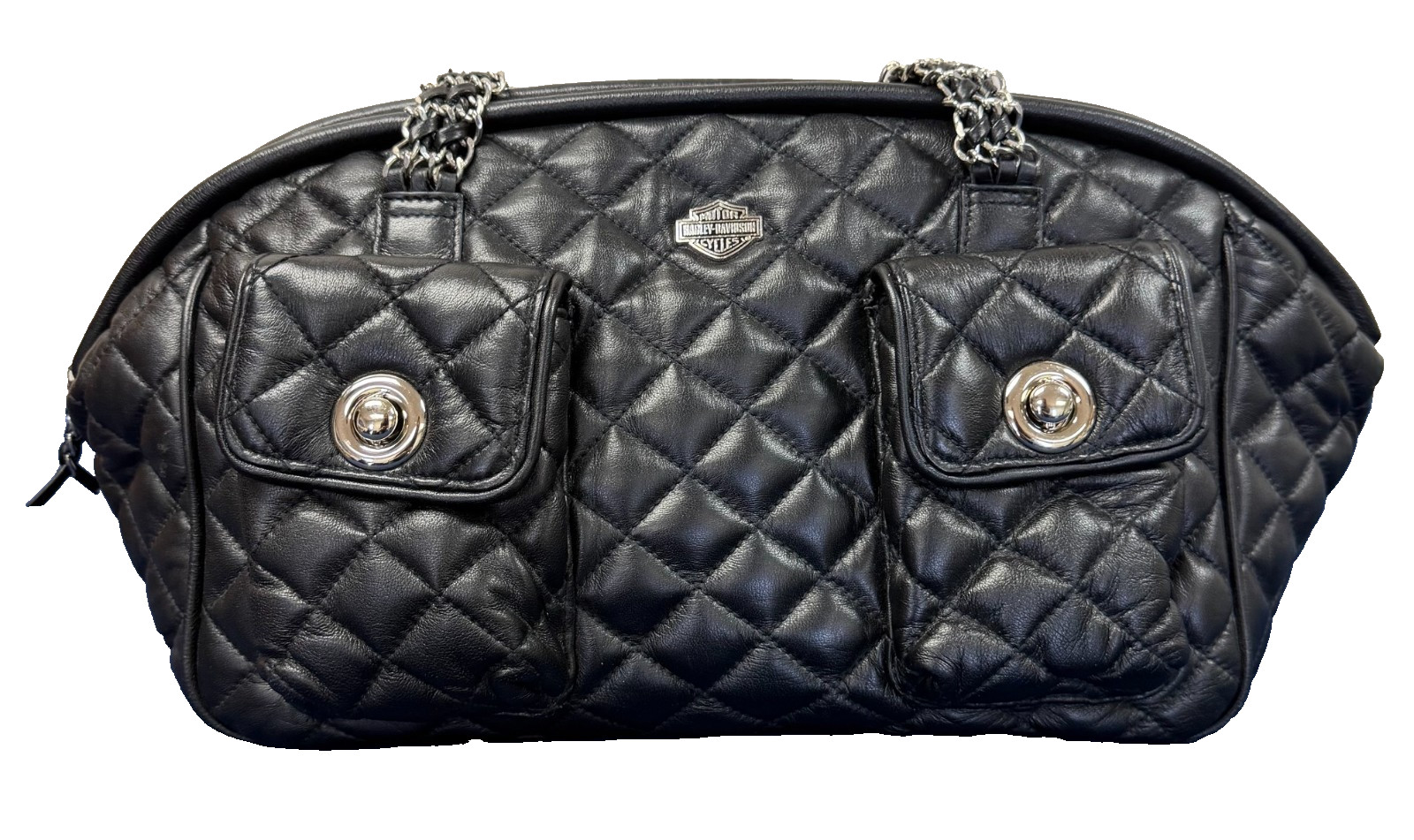 Harley-Davidson Quilted Leather Handbag/Satchel with Silver Accents