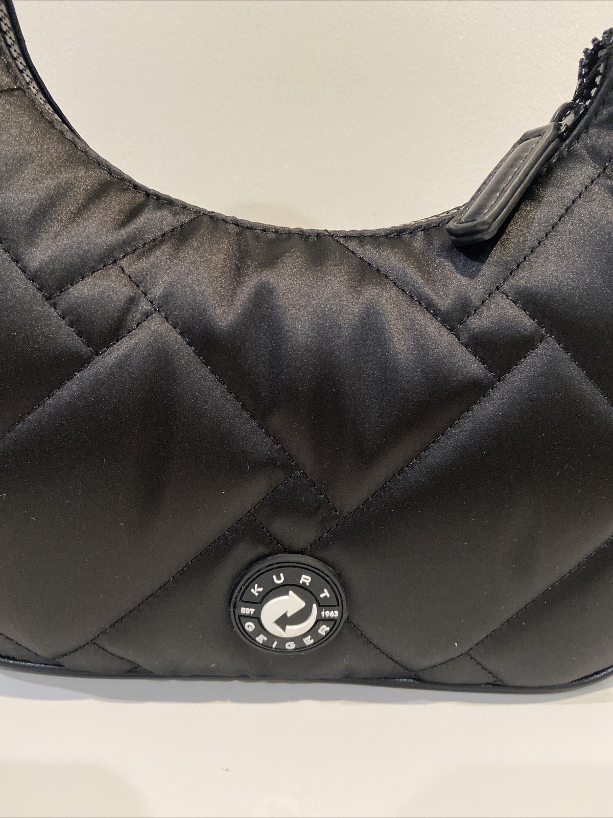 Kurt Geiger Small Black Recycled Nylon Quilted Shoulder Lightweight 10″x7″x3″