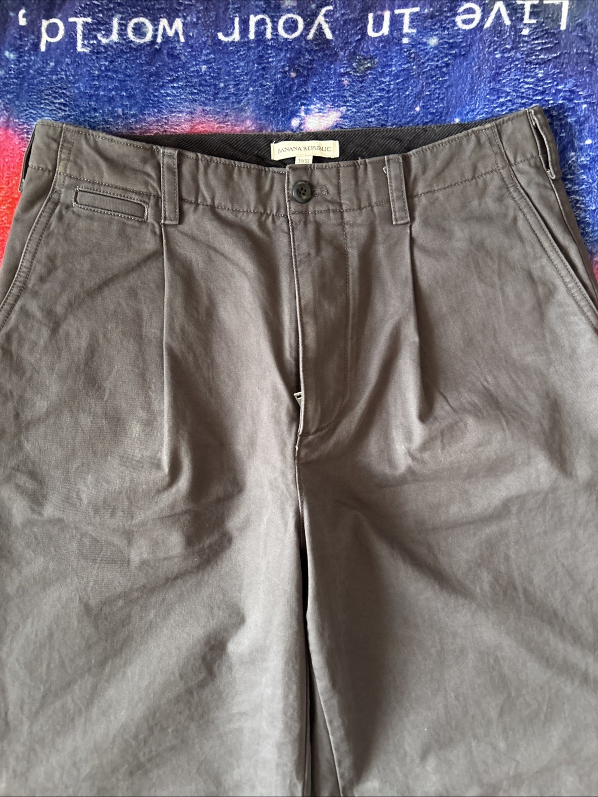 Pleated Navy Gray Banana Republic Chinos Size 31×32 Loose Fit Pants Men’s