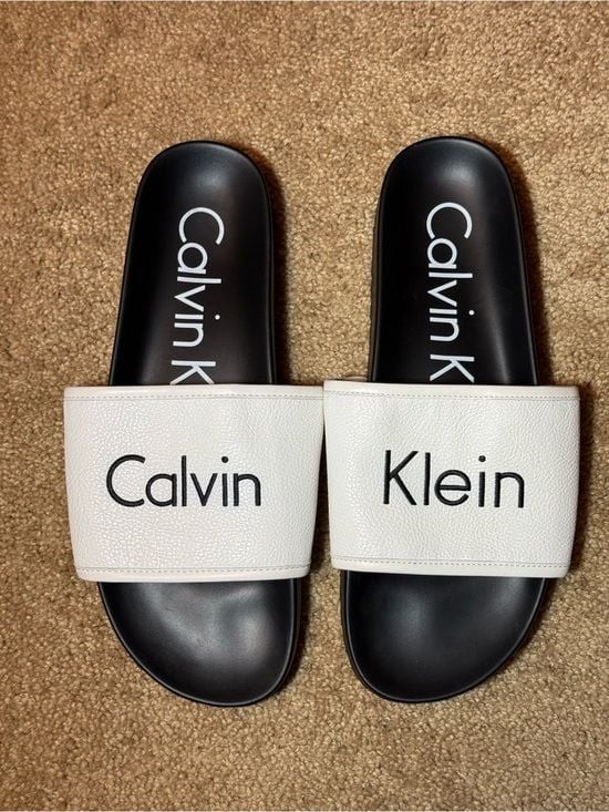 Calvin Klein Black & White Logo Slide Sandals