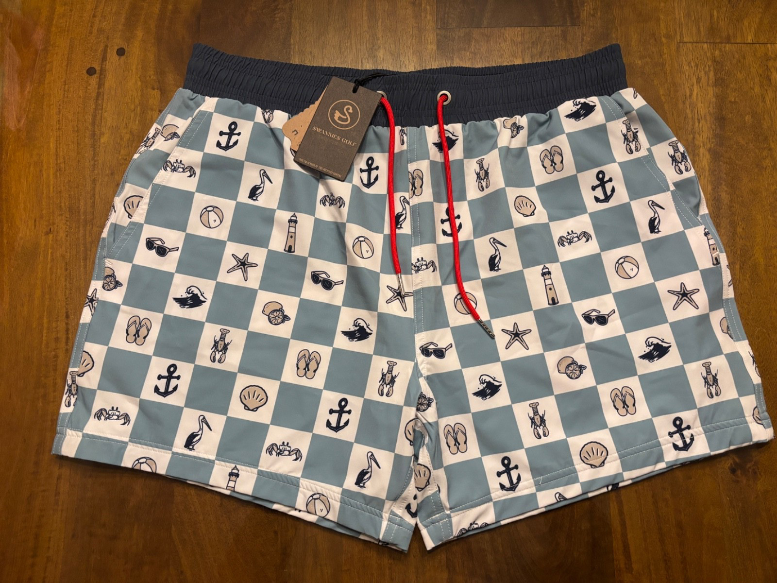 NWT MEN’S SWANNIES SWIM SHORTS, SIZE: 36, COLOR: LT BLUE/WHITE/NAVY (M2.25)