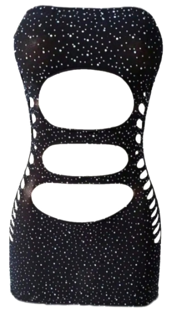 NEW Asian 1-Size. Sexy Rhinestone Style No Straps or Sleeve Mesh Cut-Out Bodycon