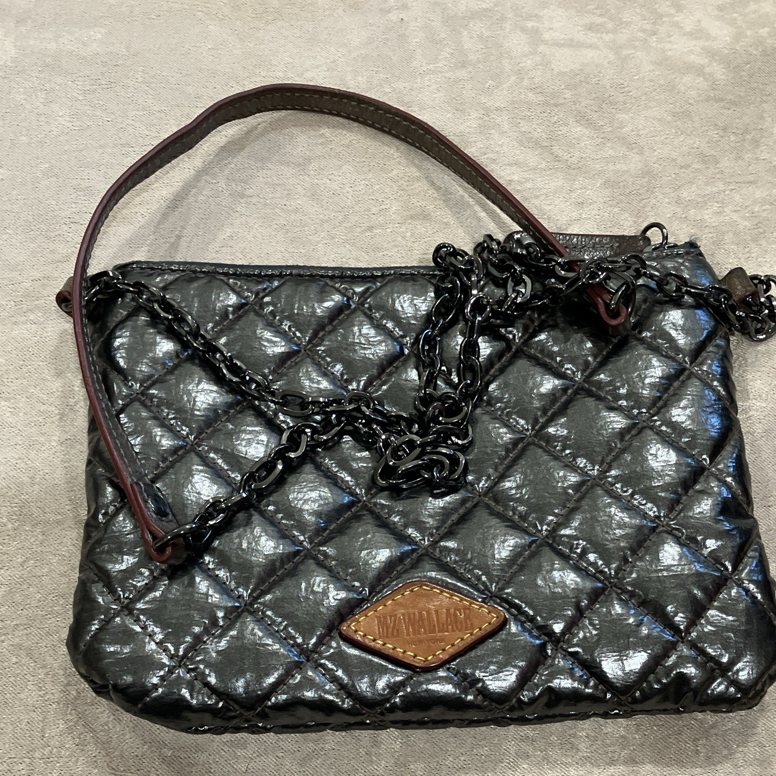 MZ Wallace Gray Zip Crossbody Bag Chain Strap Lined Pockets