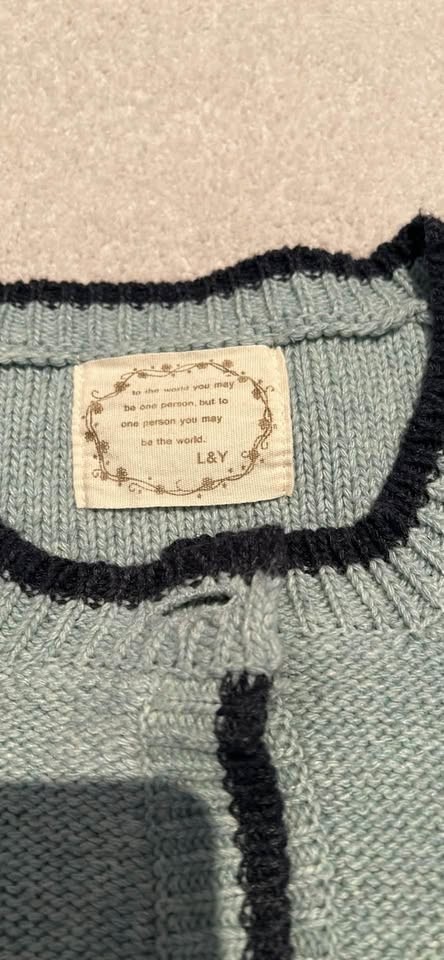L&Y Womens Sage Green Knit Cardigan Embroidered Floral Cottagecore Jumper