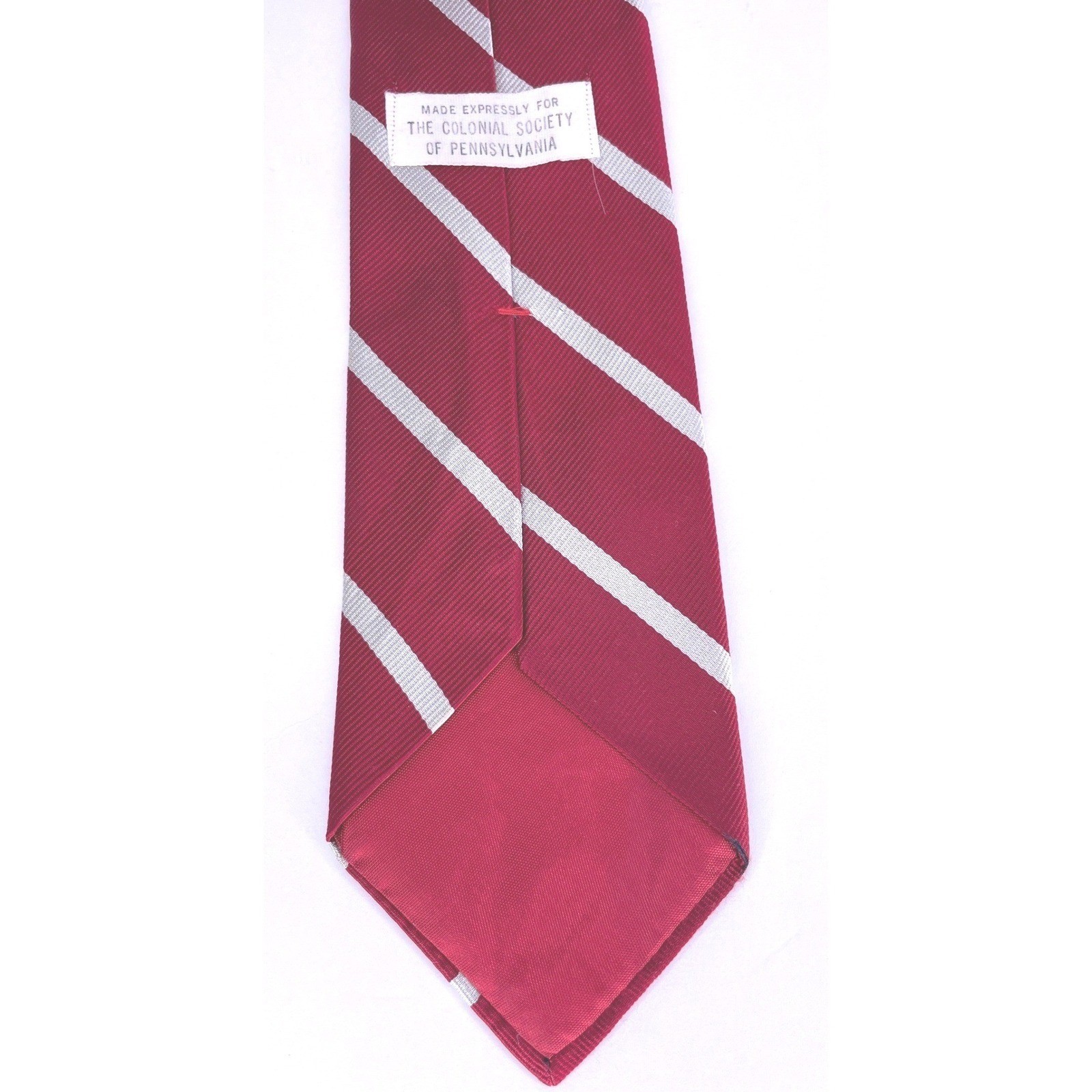 Vtg Colonial Society of Pennsylvania Mens Neck Tie Repp Stripe 57.5″ x 3.25″ Red
