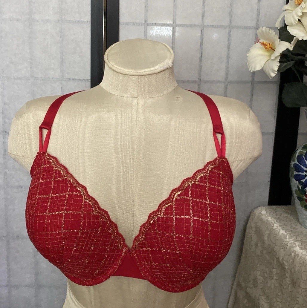 Victoria’s Secret 38DD Red Lamé & Lace Crossback Or Normal Strap Bra—EUC!