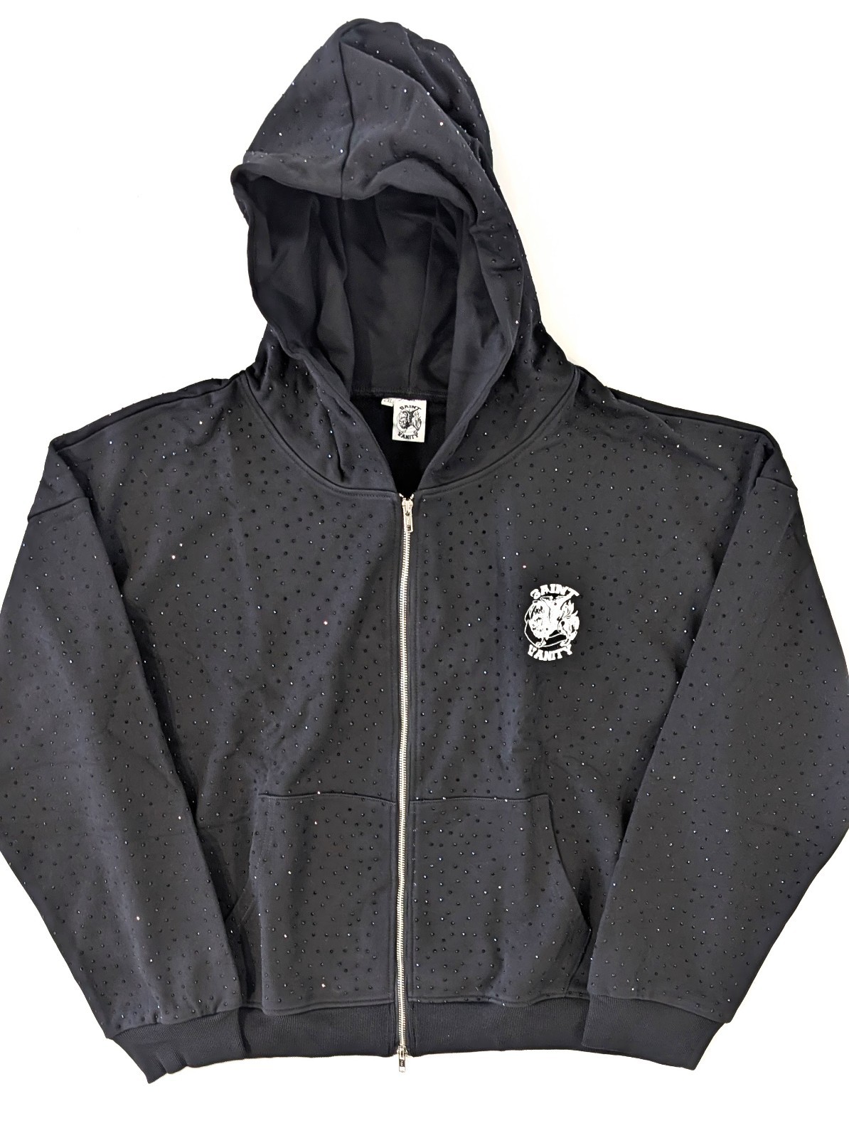SAINT VANITY VVS Full Zip Hoodie Oreo Rhinestone Black Size L Printed Heavy 100