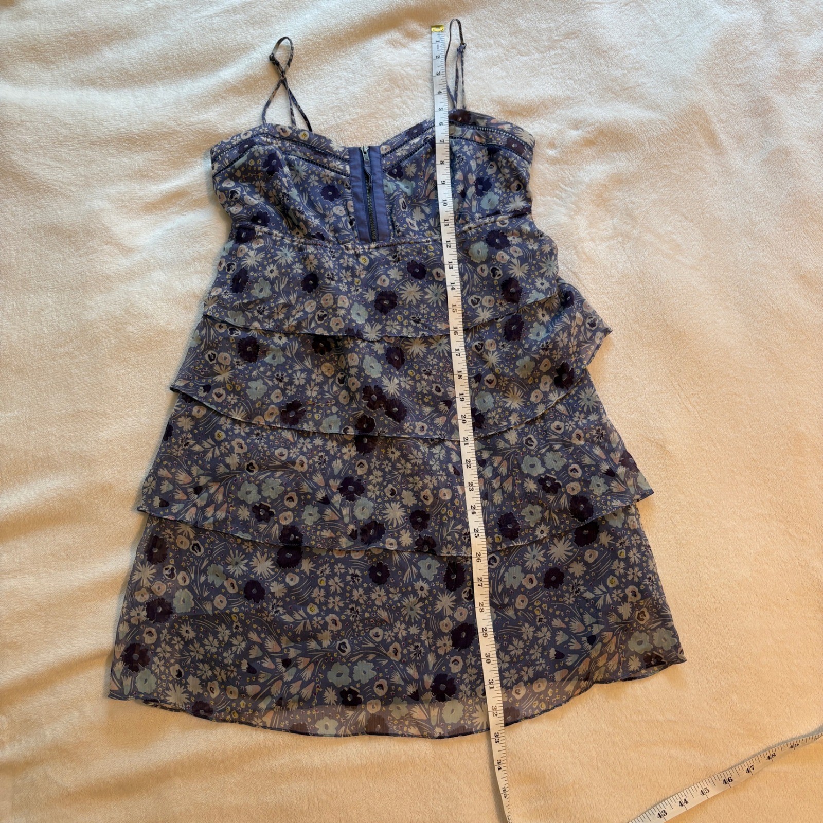 American Eagle Floral Tiered Mini Dress Blue Purple Boho Cottagecore Size 4