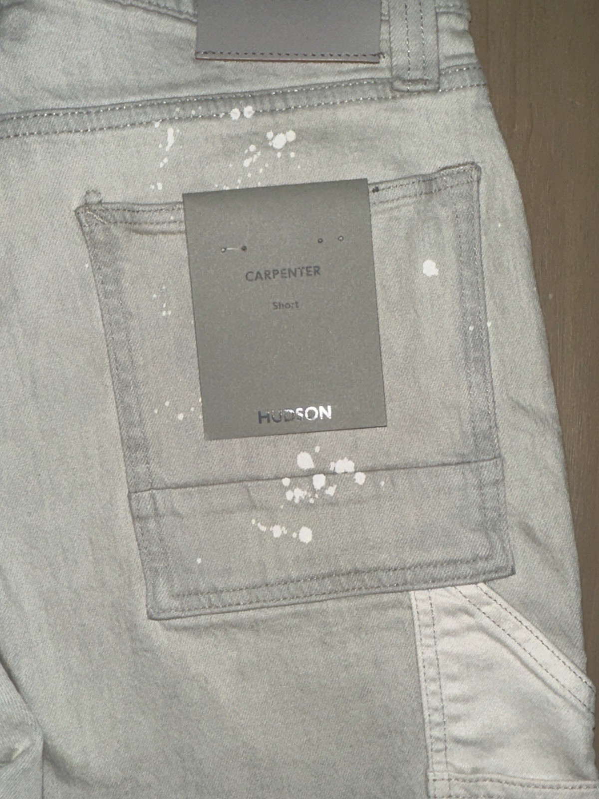 NWT Hudson Men’s Carpenter Shorts Tan Painter Distressed Size 29 Splatter Paint