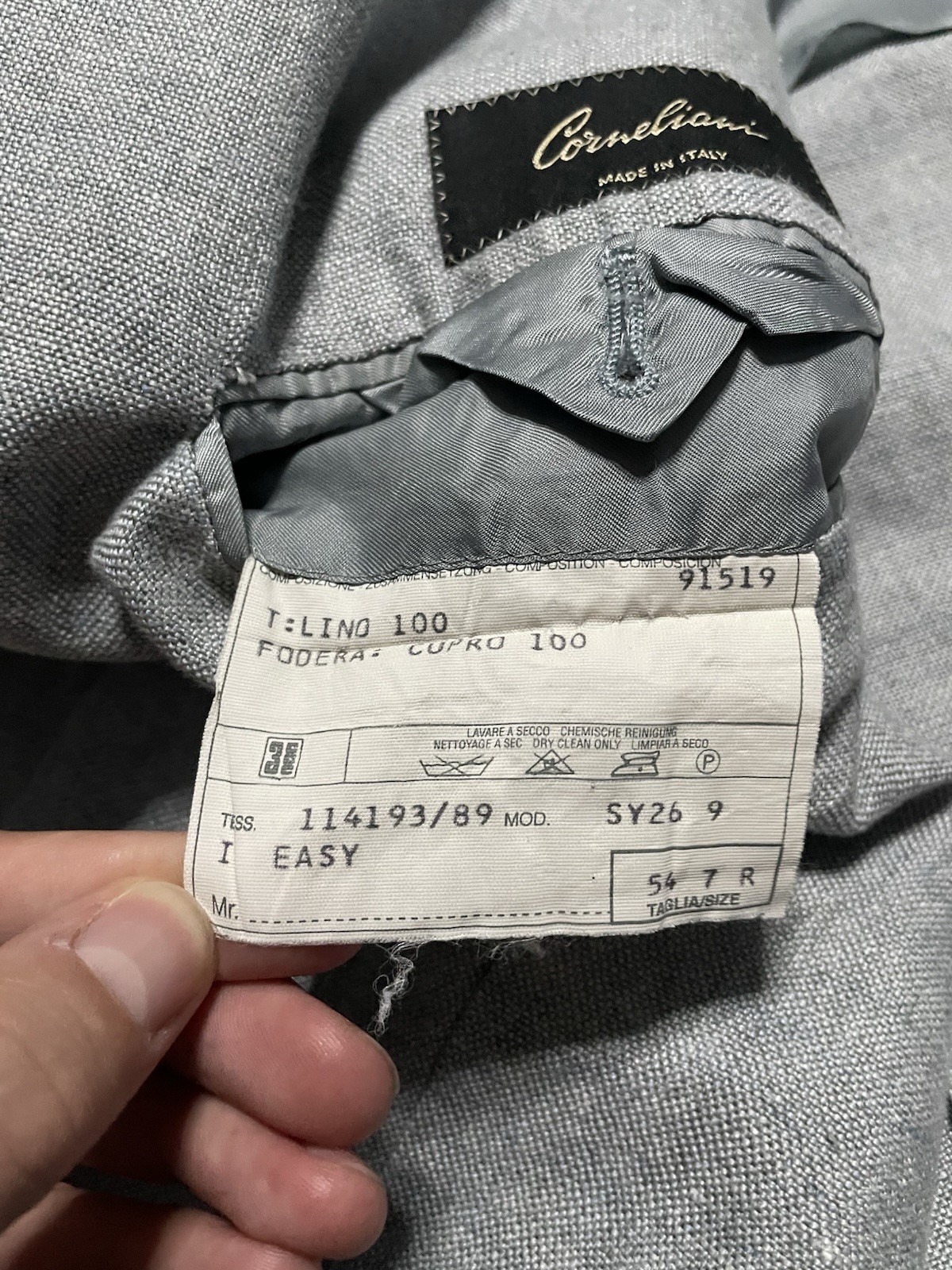 Corneliani 100% Linen 3 Button Blazer Gray IT 54/US 44 Unstructured Mens Jacket