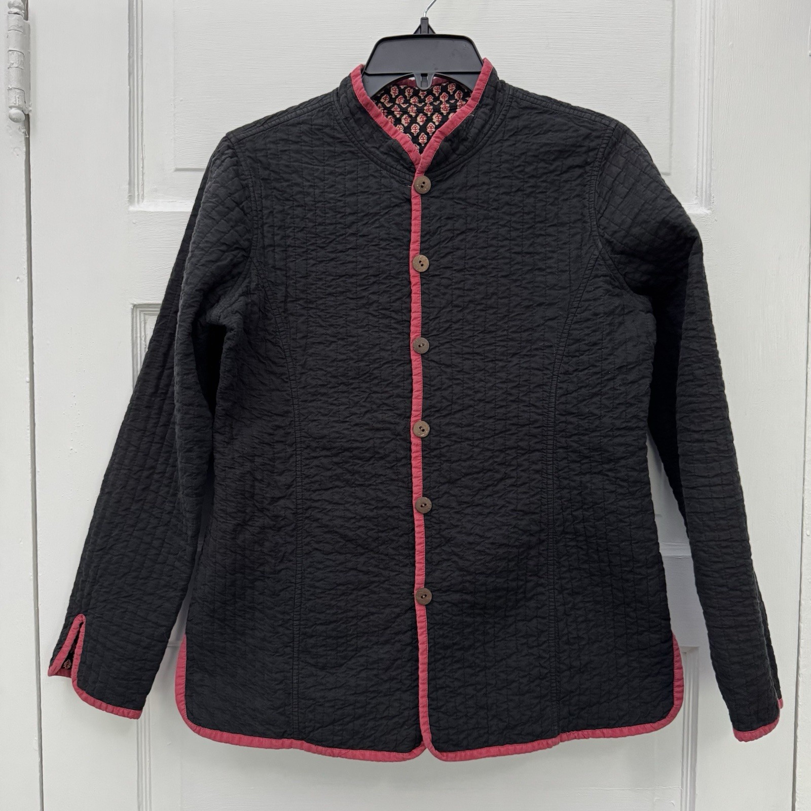 Reversible Quilted Block Print Jacket Womens Small Black Red