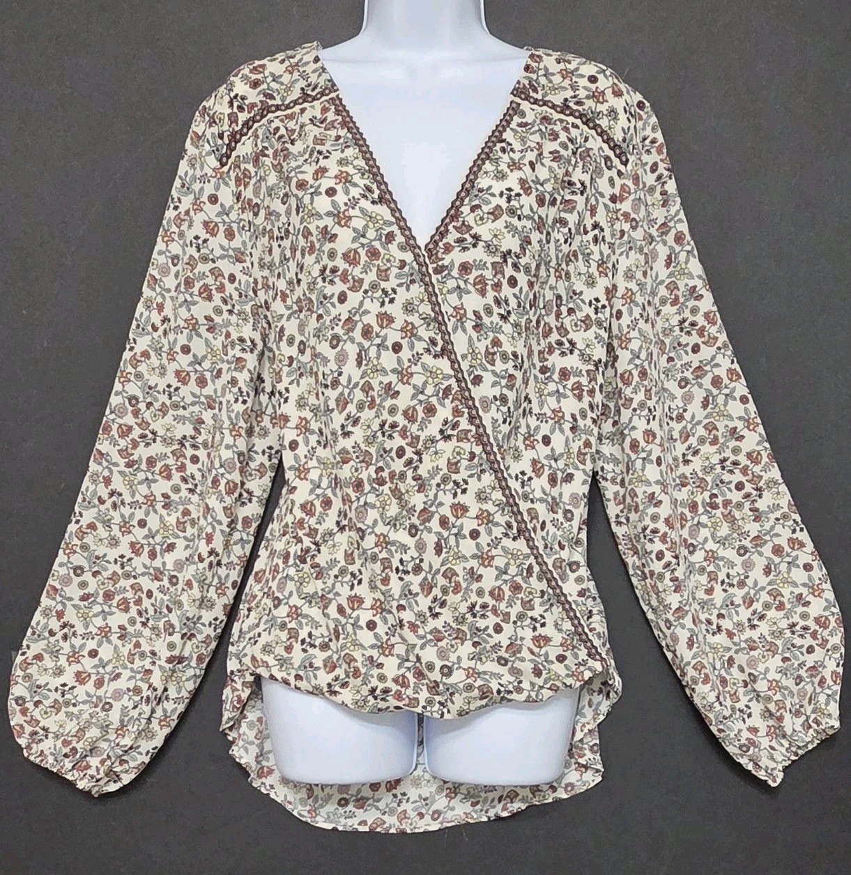 Max Studio Cottagecore Floral Wrap Blouse Long Sleeve Hi-Low Flowy Peasant – XL