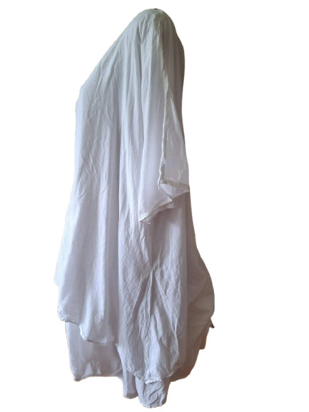 Kekoo White 100% Cotton Double Layer Tunic Blouse Lagenlook Plus Size 4 XL 2XL