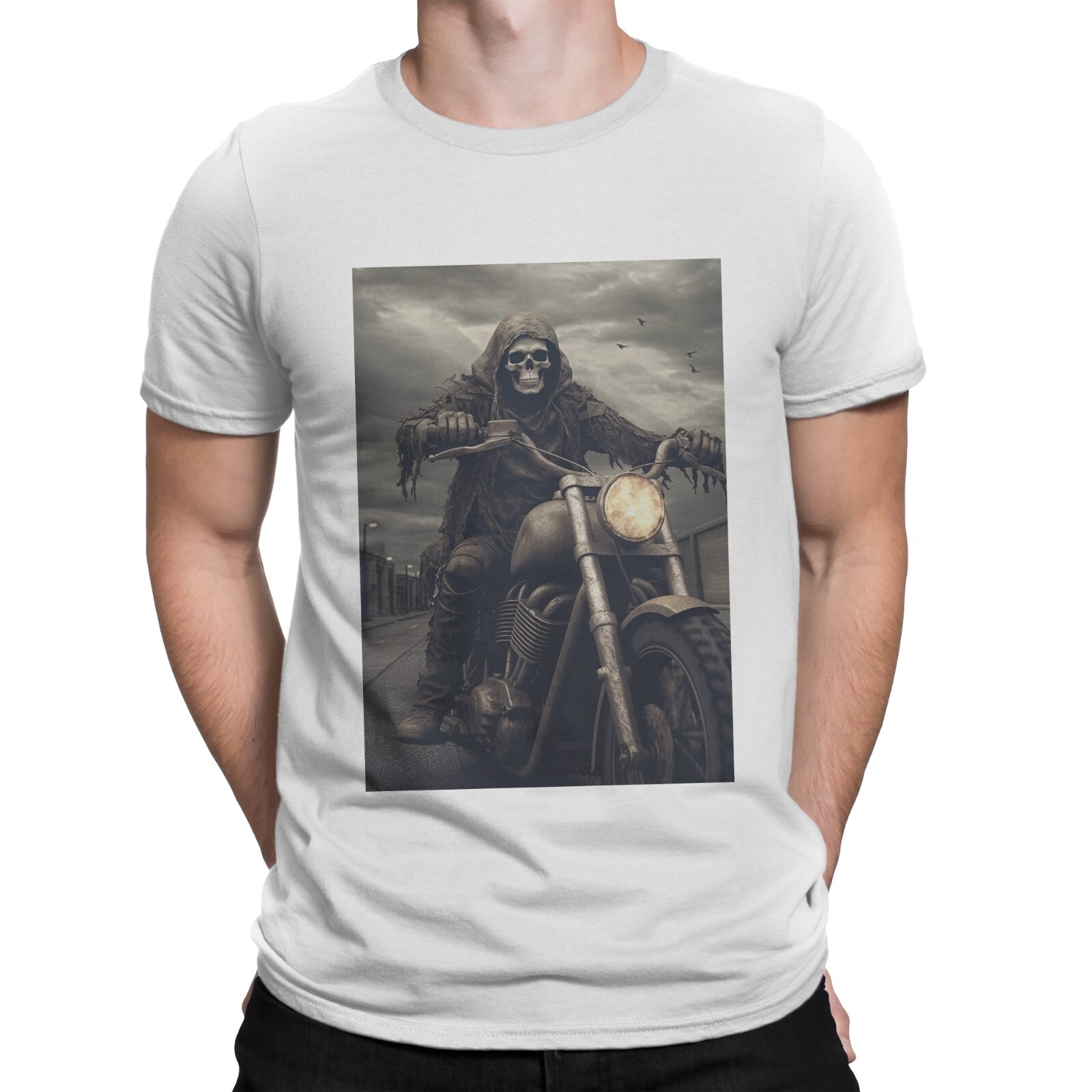 Skeleton Biker T-Shirt Skull Art Biker Motorcycle Grim Reaper Tee Top T Shirt
