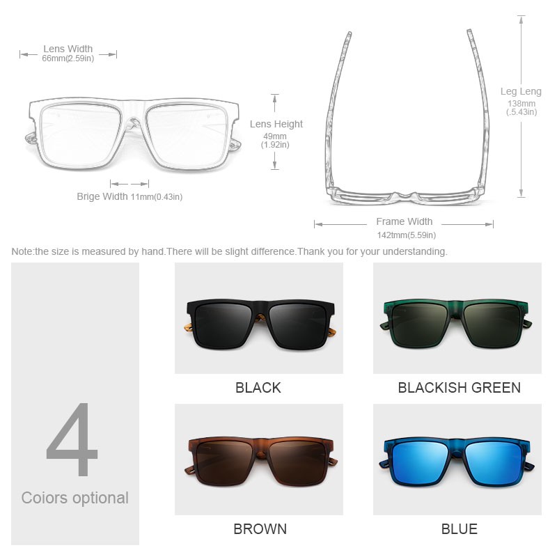 Oi Wood Polarized Square Sunglasses Men UV400 Mirror Sport Driving Glasses