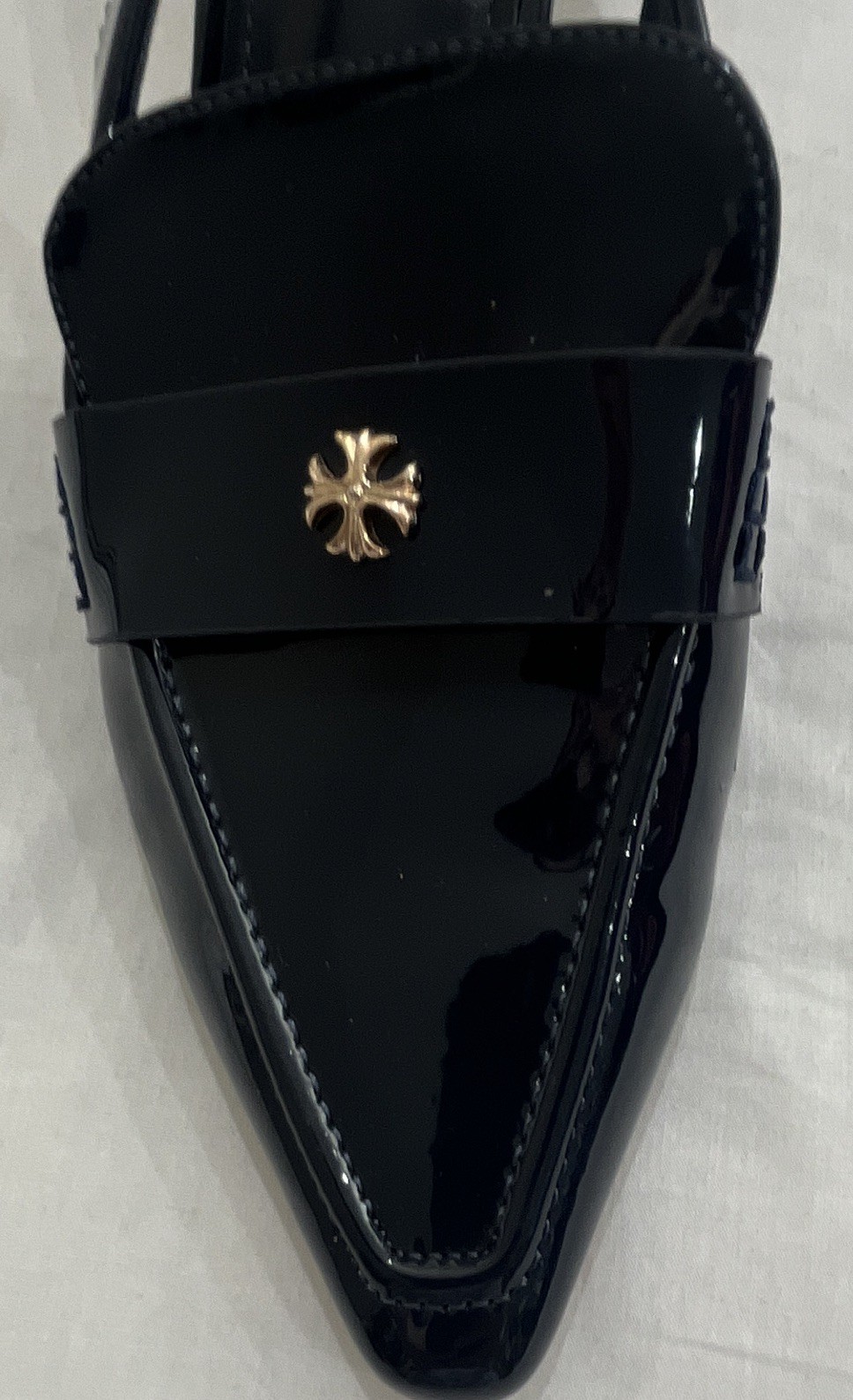 Tory Birch Navy Blue Patent Leather Pointed Toe Slingback Heels 8.5 Buckle Chic