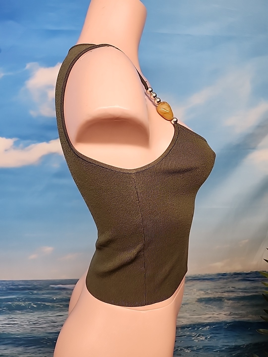 Commense Ribbed Crop Top Green Color Size Small.