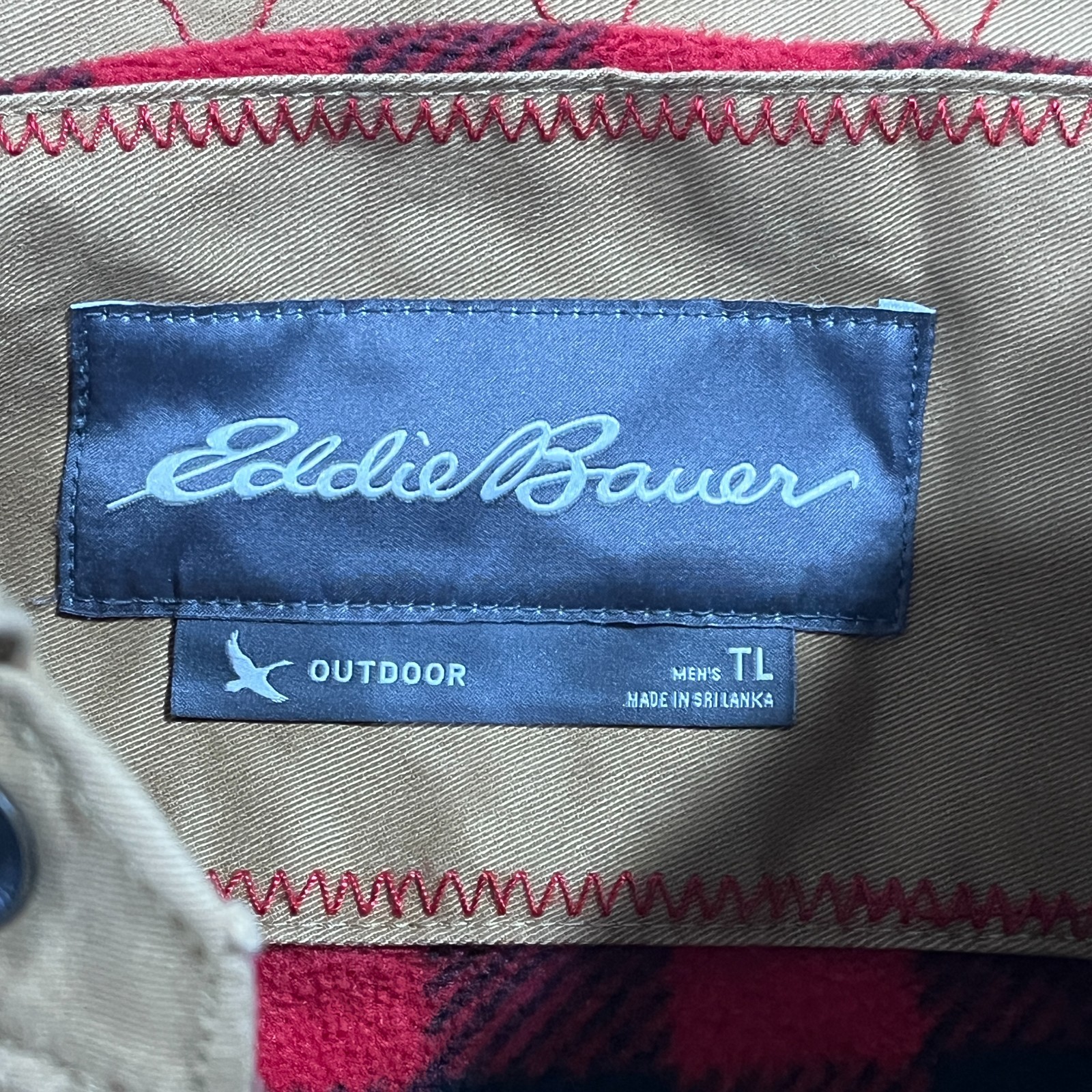 Eddie Bauer Jacket Mens Tall Large Tan Fleece Lined Shirt Shacket Snap Western