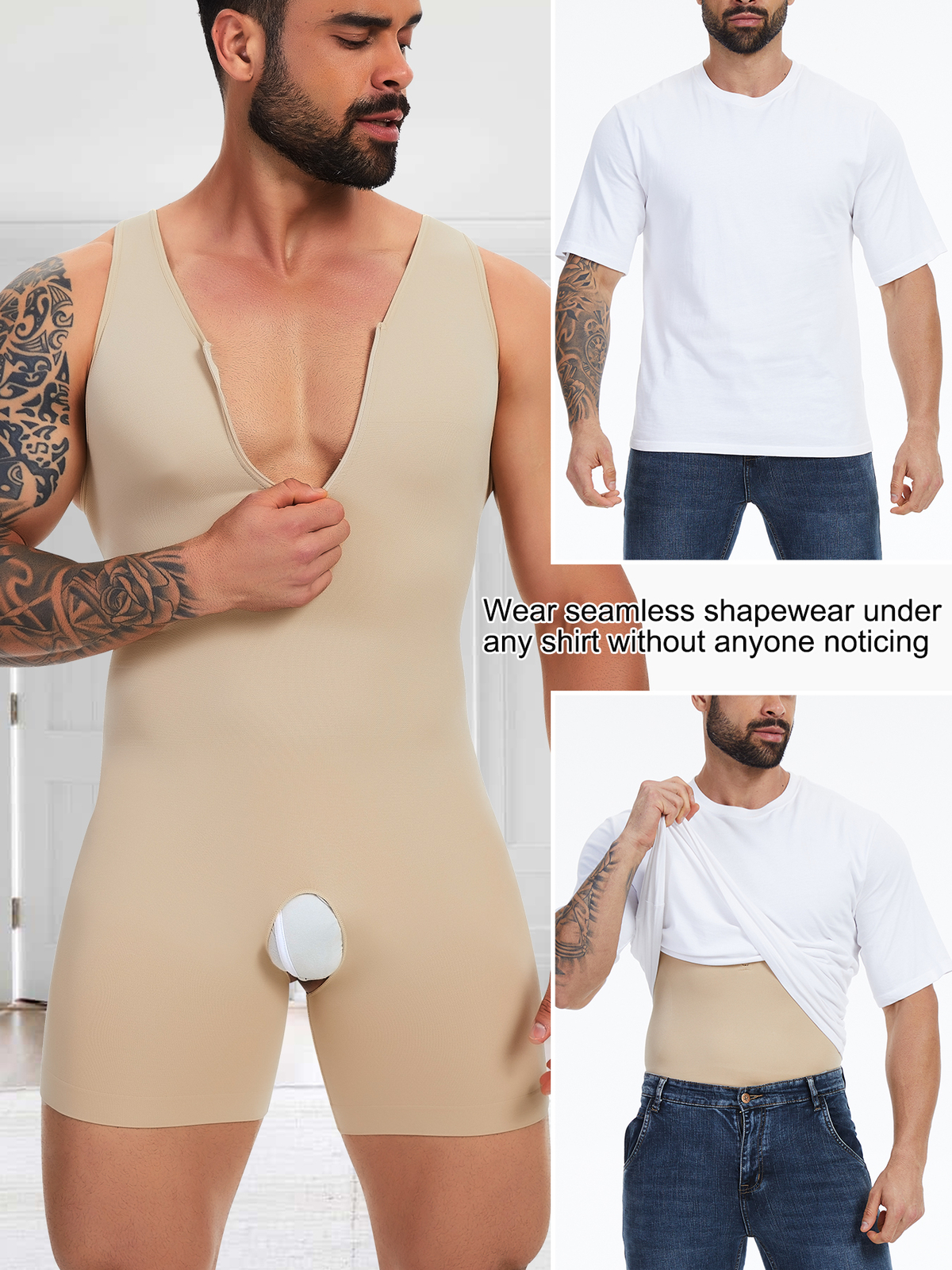 Men Shapewear Compression Bodysuit Full Body Shaper Slimming Fajas Para Hombres