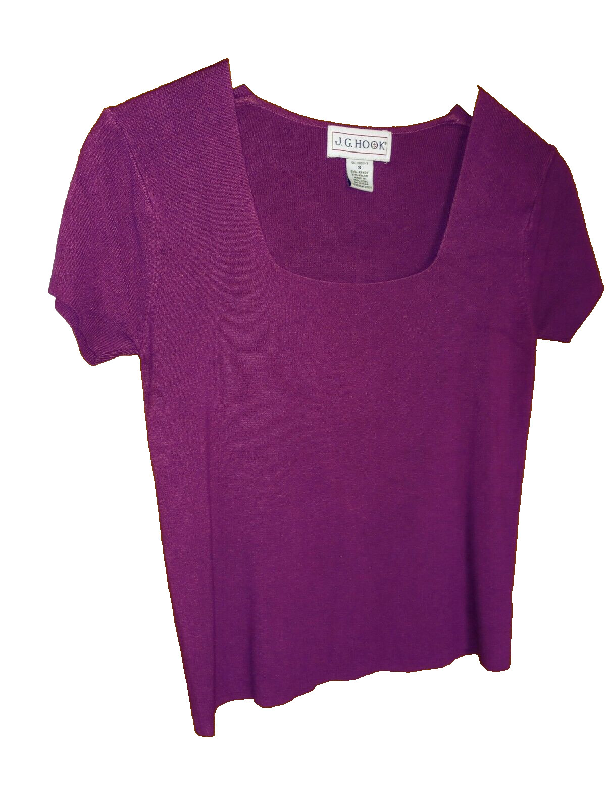 Y2K Short Sleeve Square Neck Dark Mauve Sweater Small JG Hook Rayon Nylon Blend