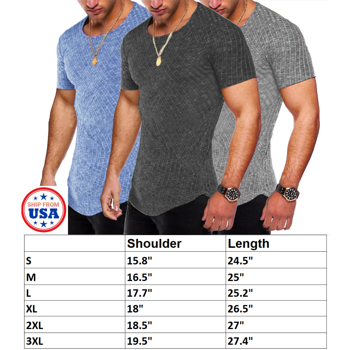Men Casual Round Neck Top Training Muscle Fitness Active T-Shirt Slim Fit Tee