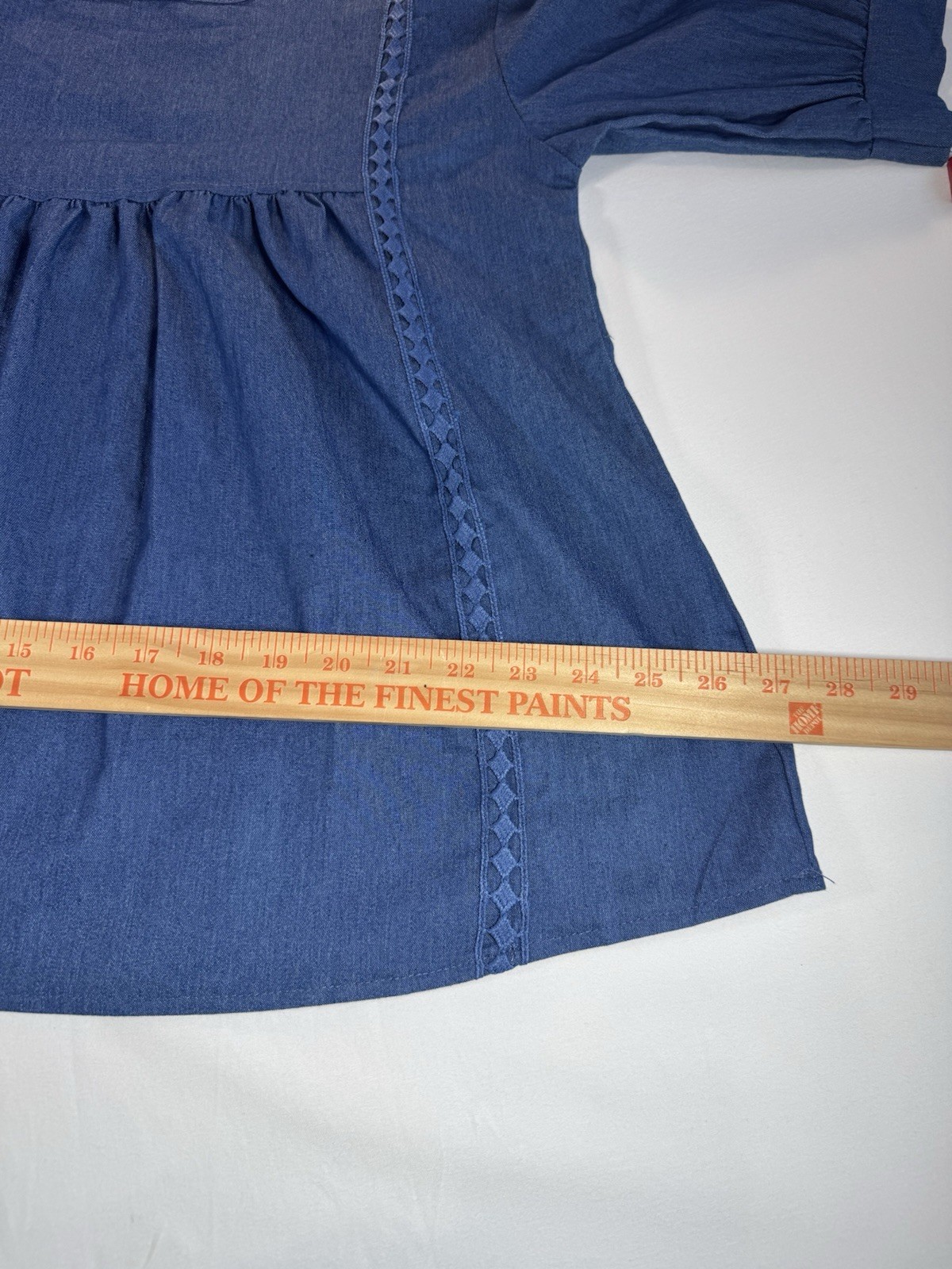 Boutique Boho Chic Denim-Style Lace Trim Babydoll Top Size Small