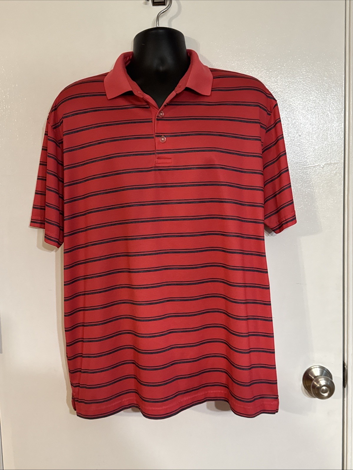 Callaway Men’s Golf Polo Red with Black Stripes Opti-Dri Shirt XL 100% Polyester