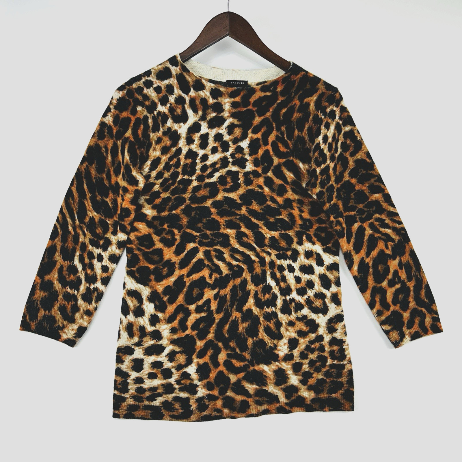 Talbots Womens 100% Cashmere Sweater Size S Animal Print Luxury Yacht Club