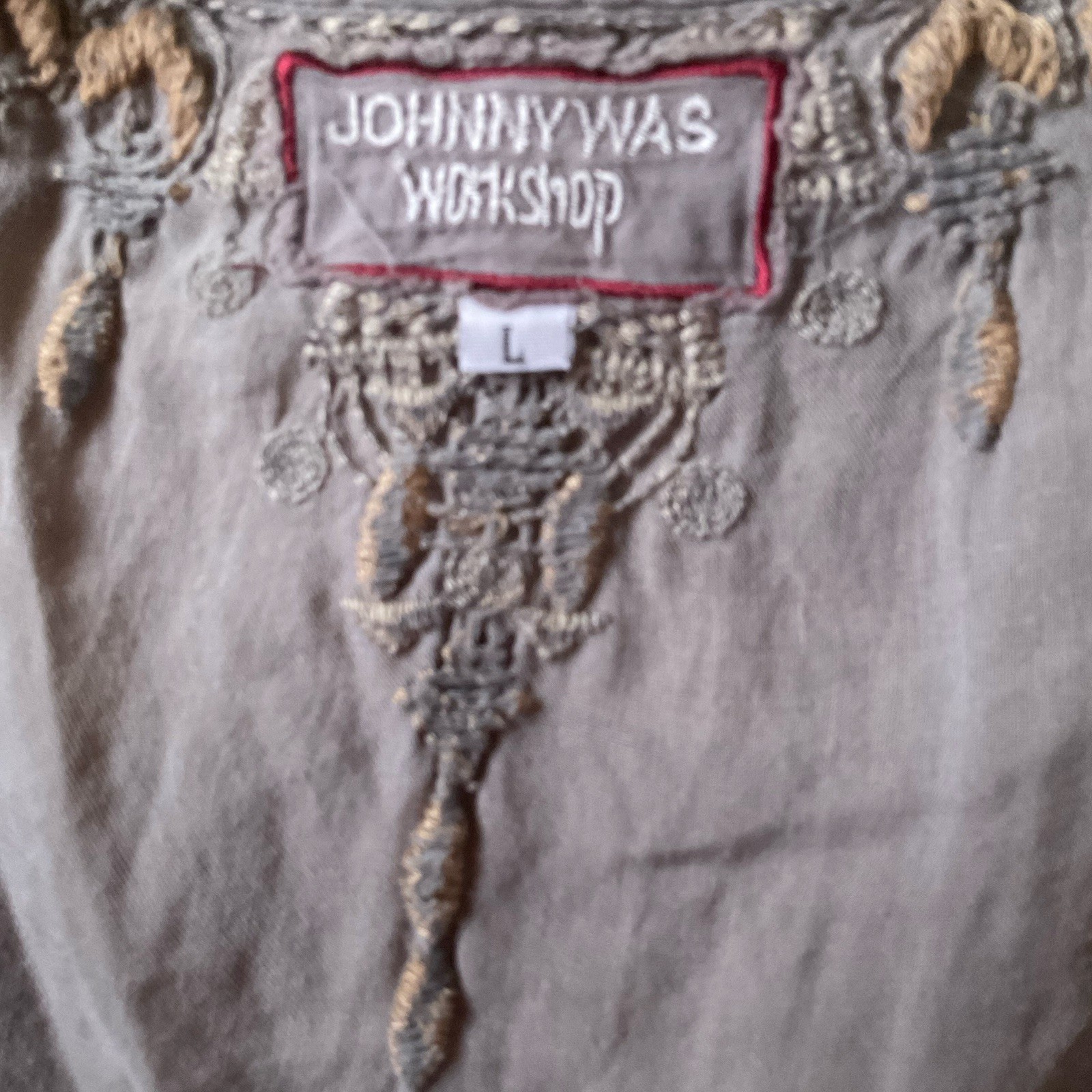 JOHNNY WAS Workshop Sz L Embroidered Tank Top Shirt Blouse Tunic Ramie