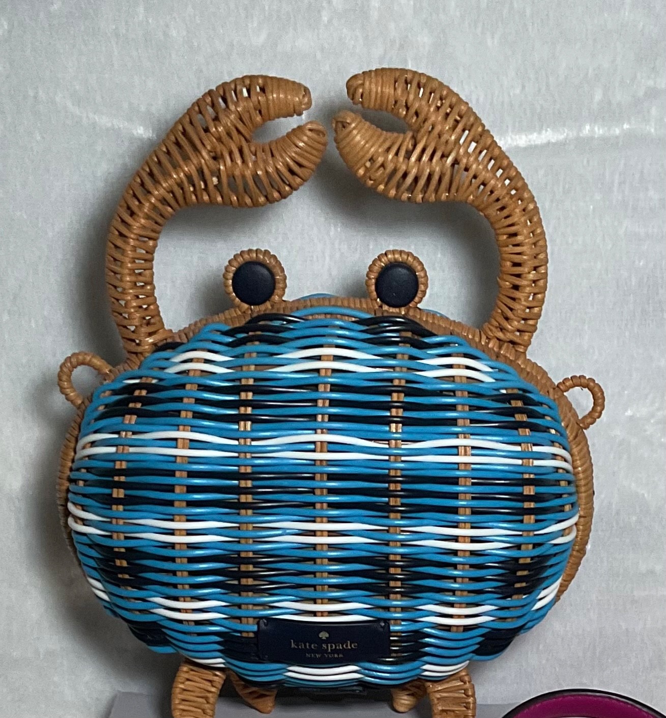 Kate Spade Pinch Me Blue Wicker Crab Novelty Crossbody Bag Blue Tan
