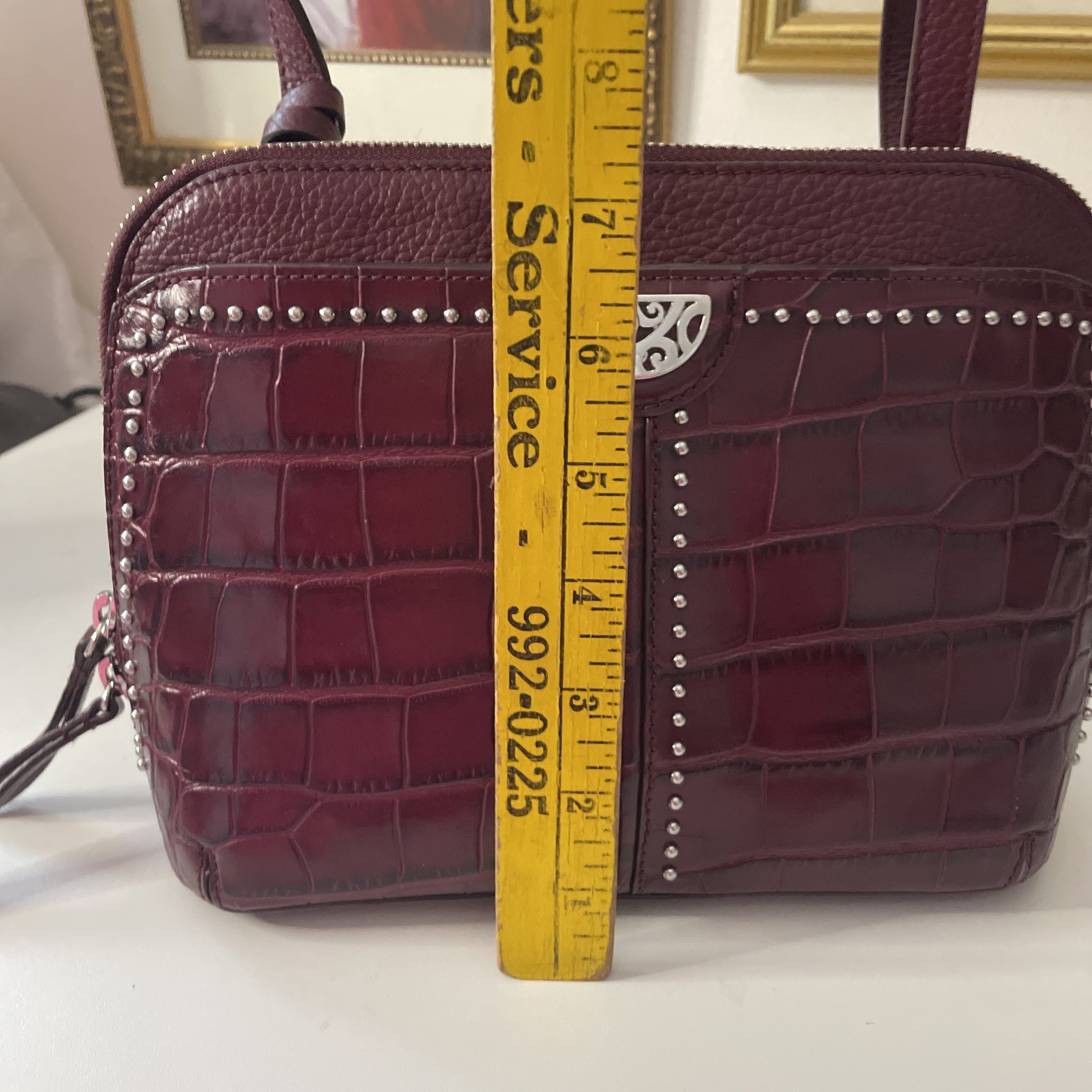 Stunning BRIGHTON Pretty Tough Studded Jojo Bag In Berry Croc Embossed Leather
