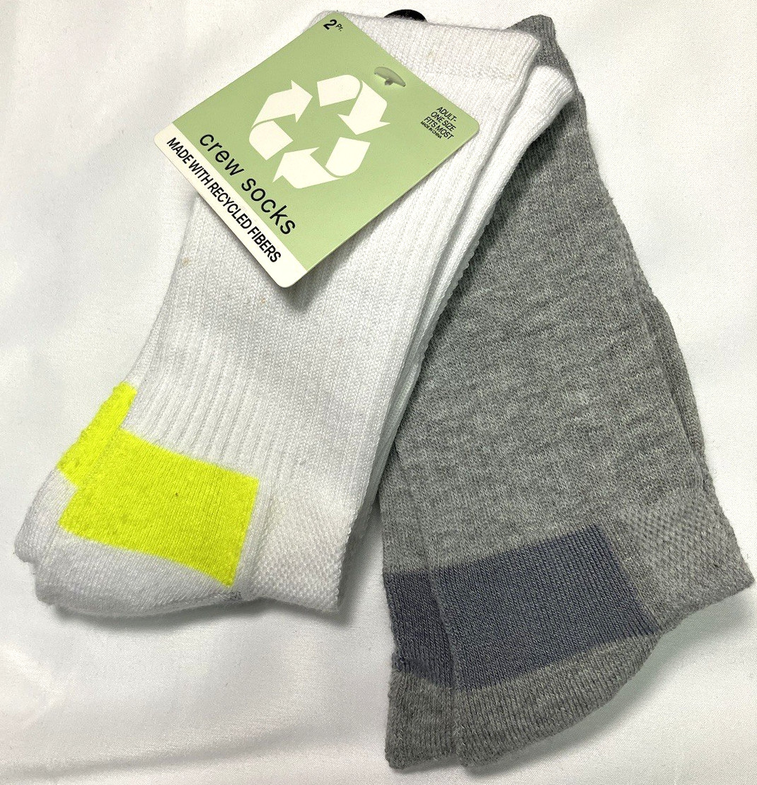 GCE International Adult Socks One Size Fits Most Two Pair White Yellow Gray