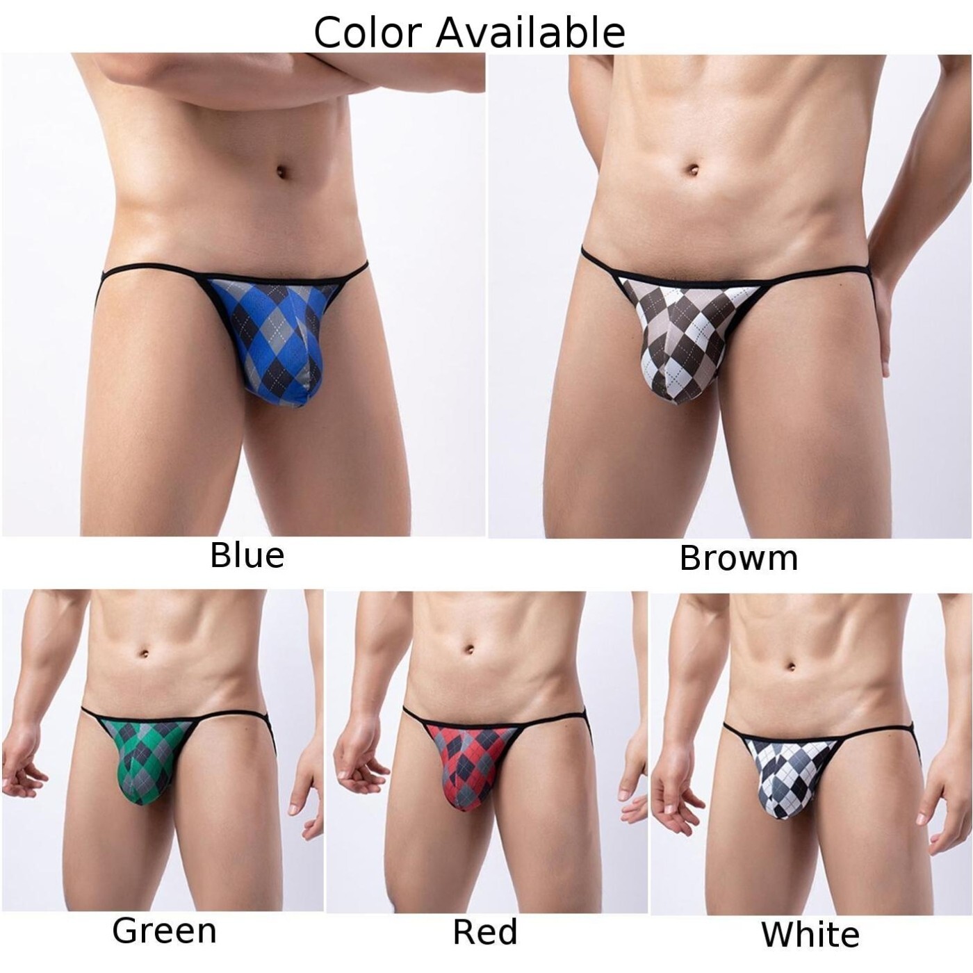 Thong Underpants Green Lingerie Red Soft Pouch Low Waist Bikini For Men 5 PCS